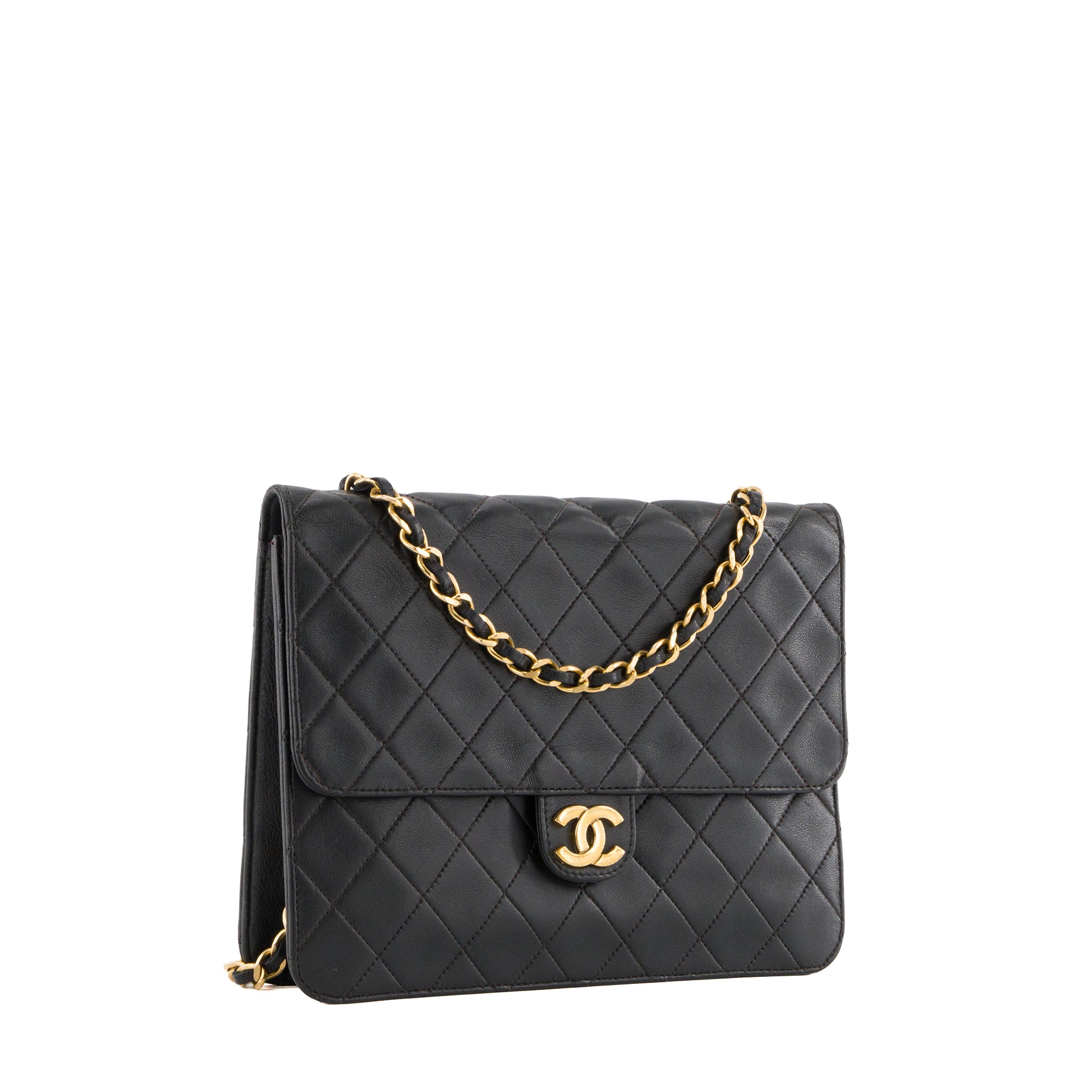 CHANEL - Sac à épaule Classique/Timeless Chanel en cuir lisse noir vintage