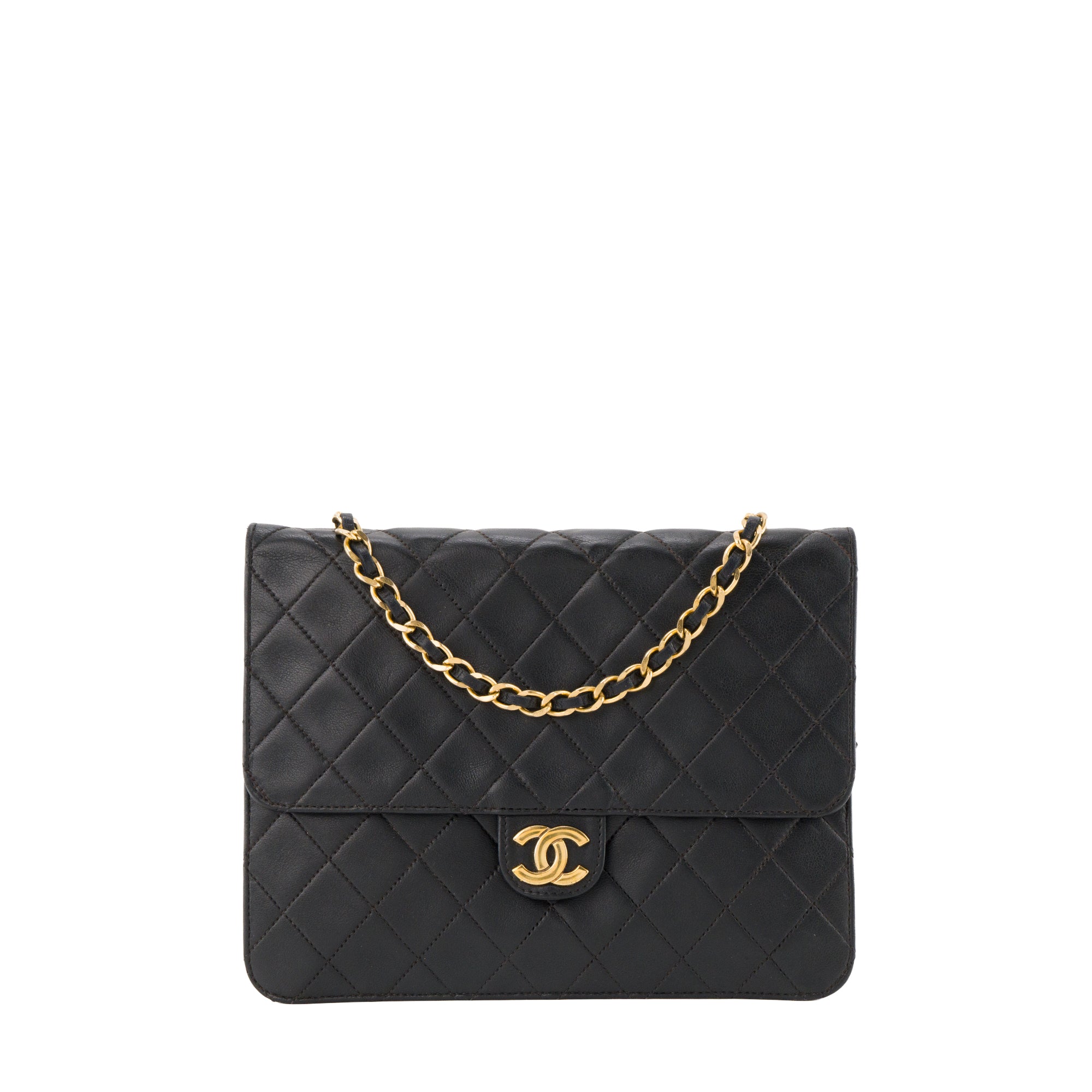 CHANEL - Sac à épaule Classique/Timeless Chanel en cuir lisse noir vintage