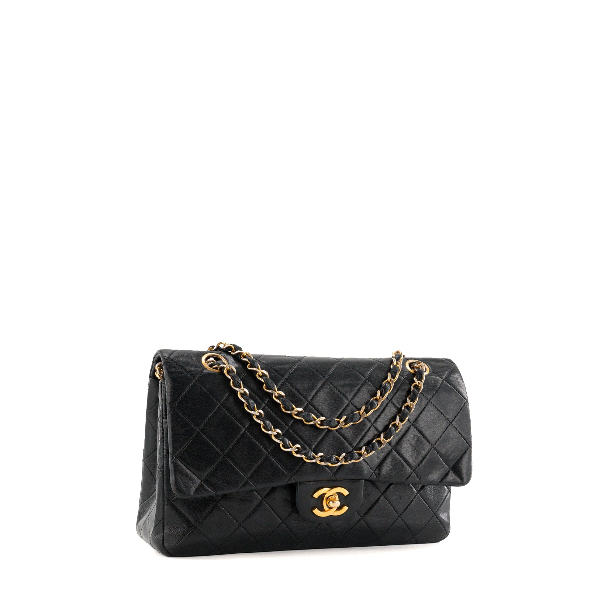 CHANEL - Sac à épaule Classique/Timeless Chanel en cuir lisse noir vintage