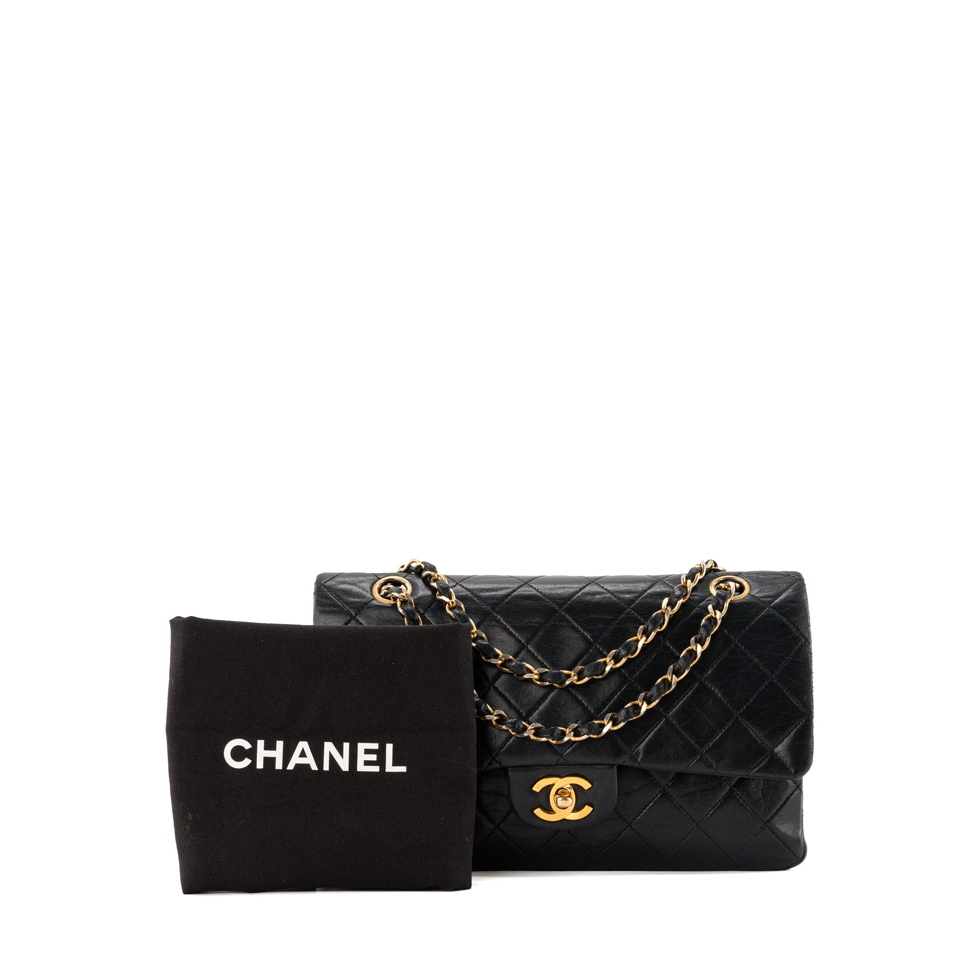 CHANEL - Sac à épaule Classique/Timeless Chanel en cuir lisse noir vintage