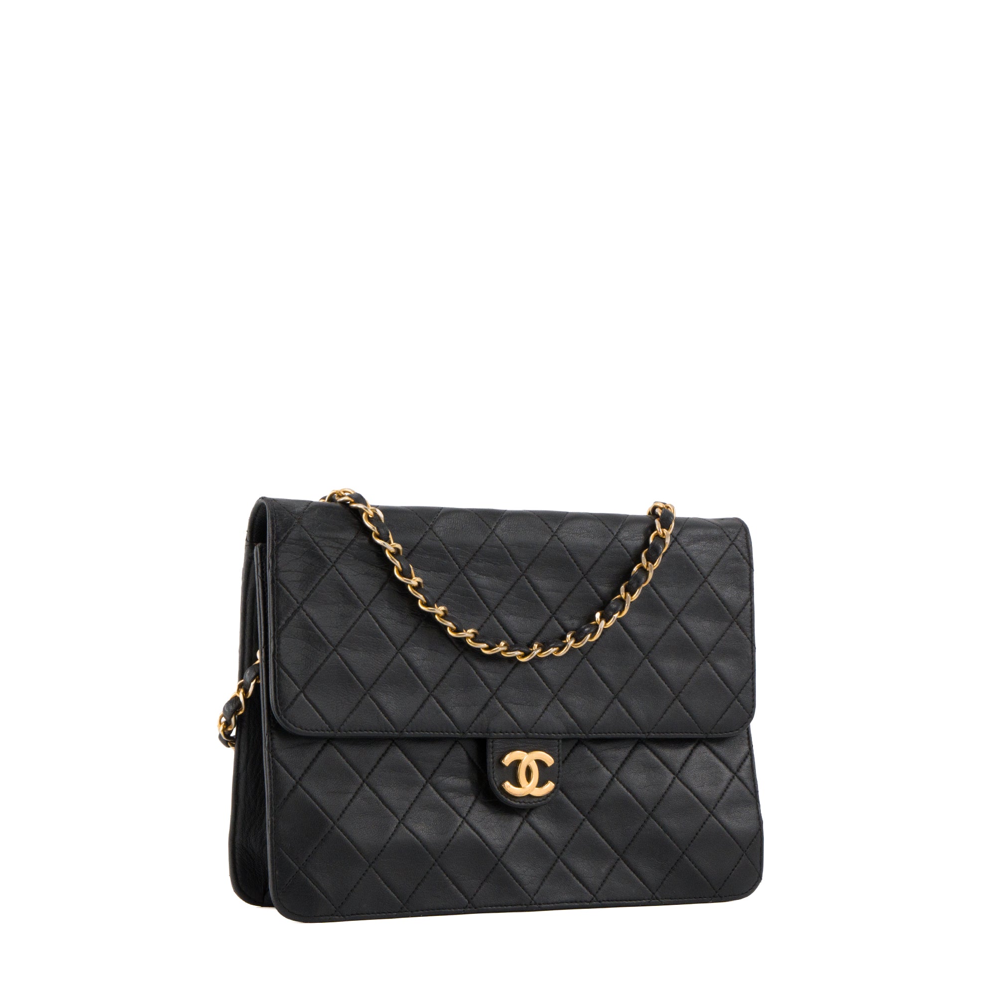 CHANEL - Sac à épaule Classique/Timeless Chanel en cuir lisse noir vintage
