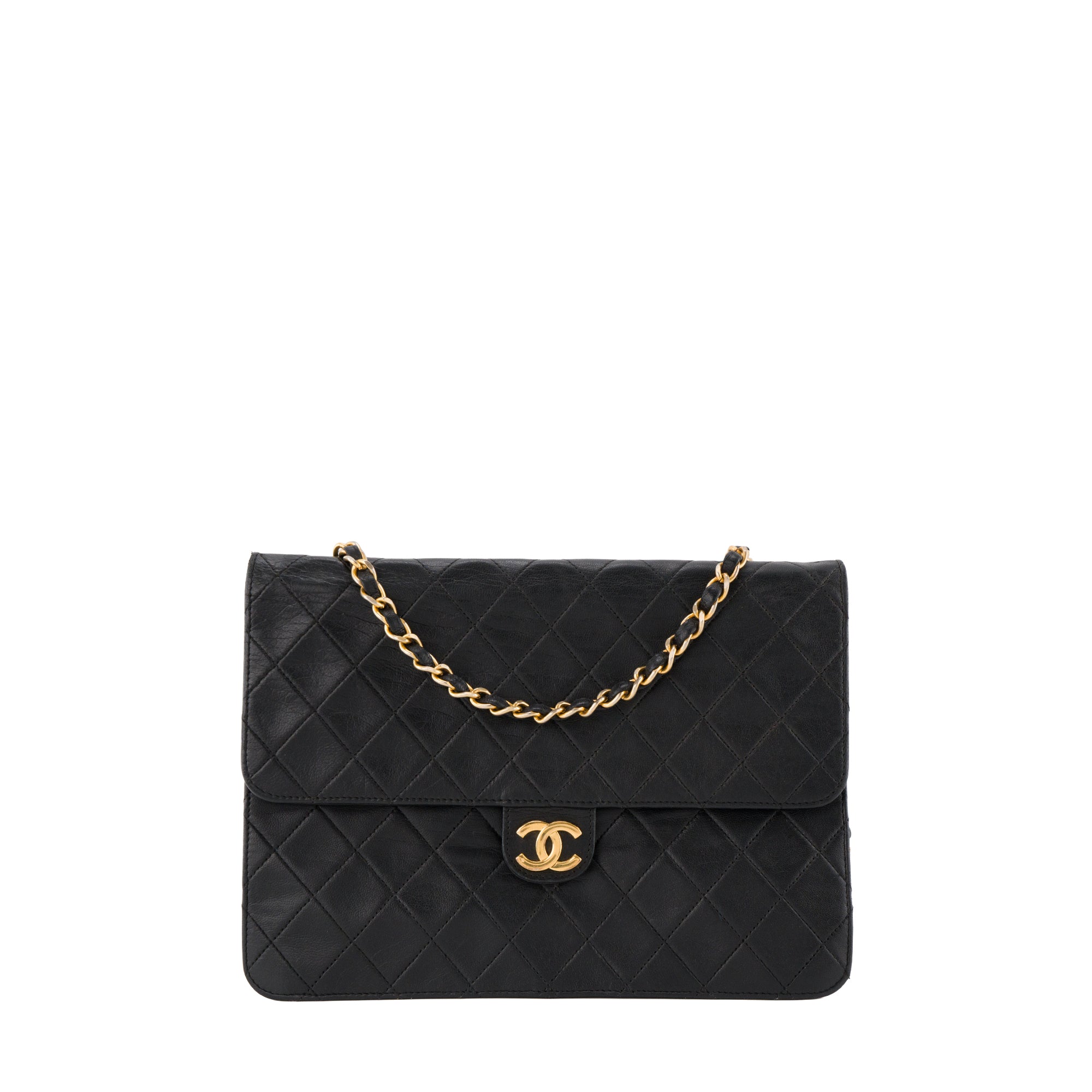 CHANEL - Sac à épaule Classique/Timeless Chanel en cuir lisse noir vintage