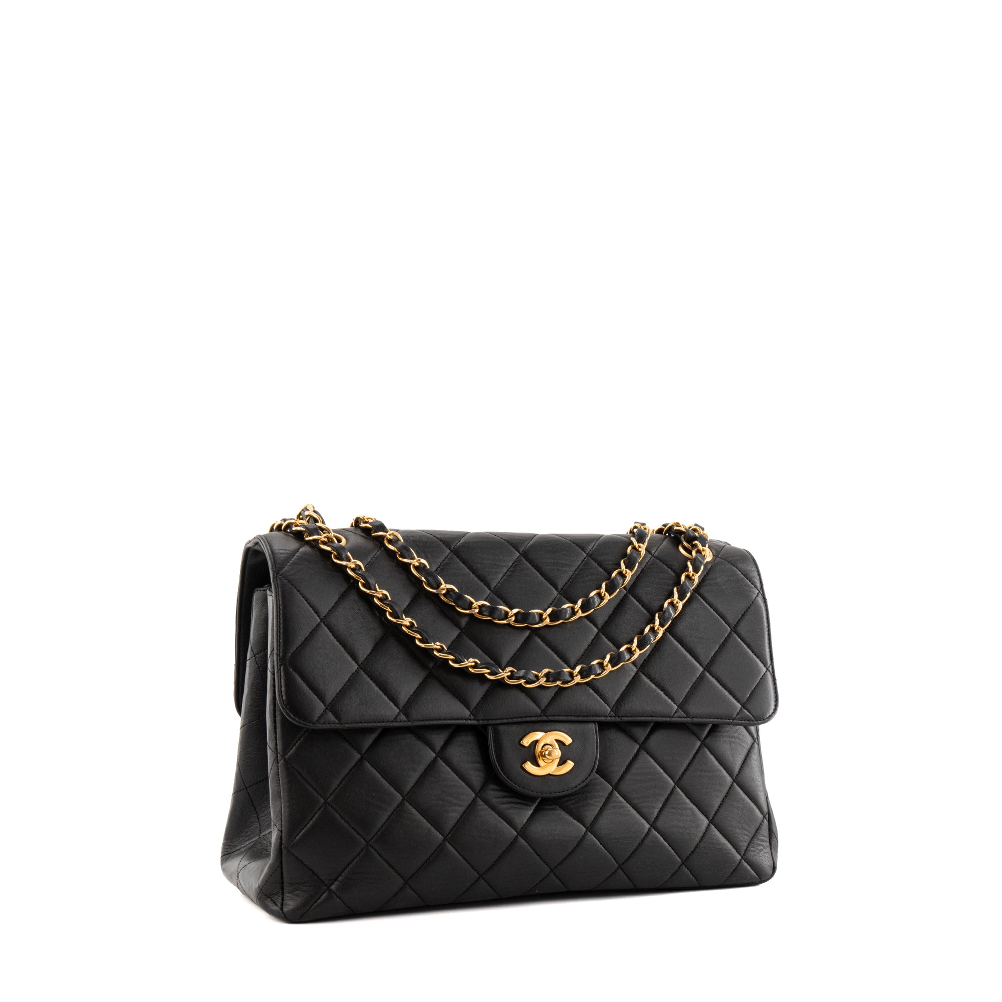 CHANEL - Sac à épaule Classique/Timeless Double Side Chanel en cuir lisse noir vintage