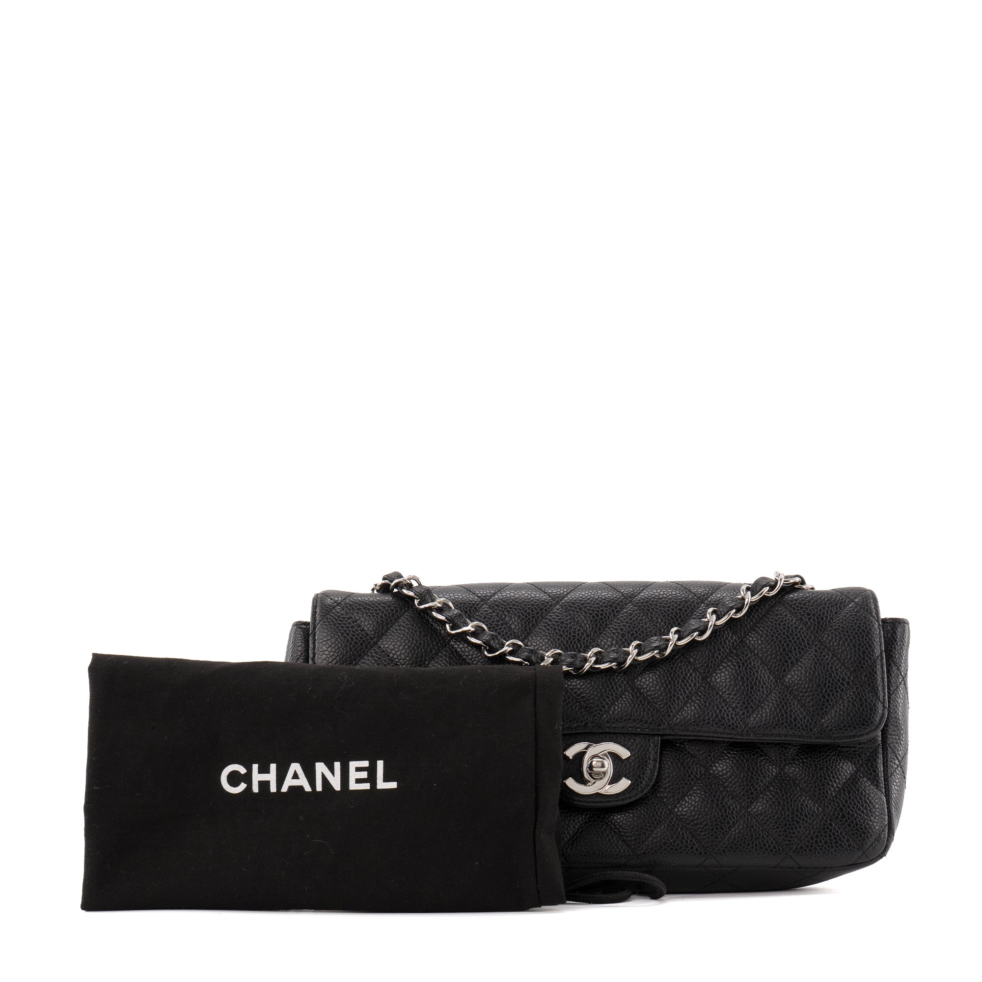 CHANEL - Sac à épaule Classique/Timeless East West Chanel en cuir caviar noir