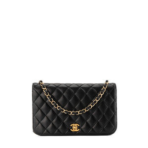 CHANEL - Sac à épaule Classique/Timeless full flap Chanel en cuir lisse noir