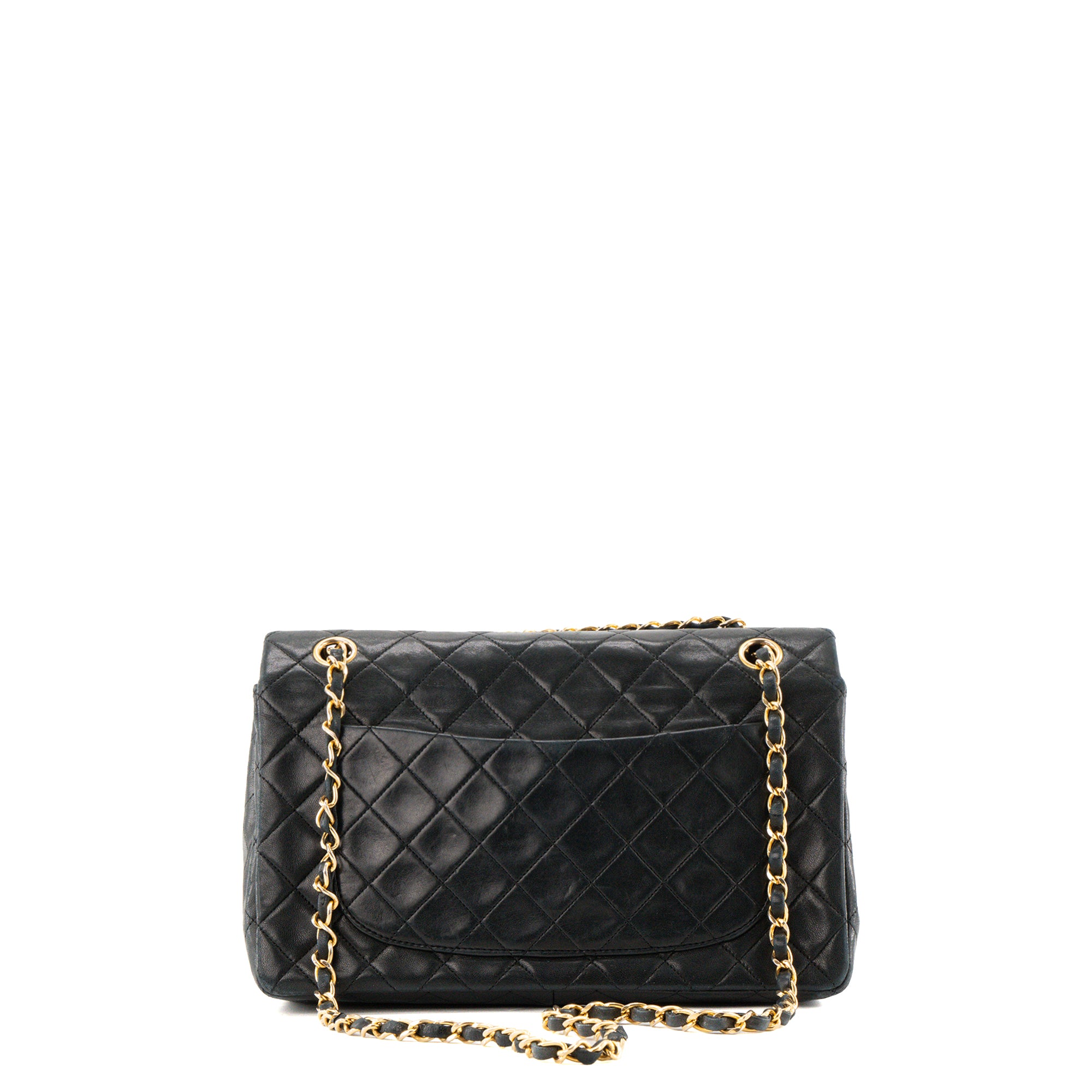 CHANEL - Sac à épaule Classique/Timeless Simple Flap Chanel en cuir lisse noir vintage