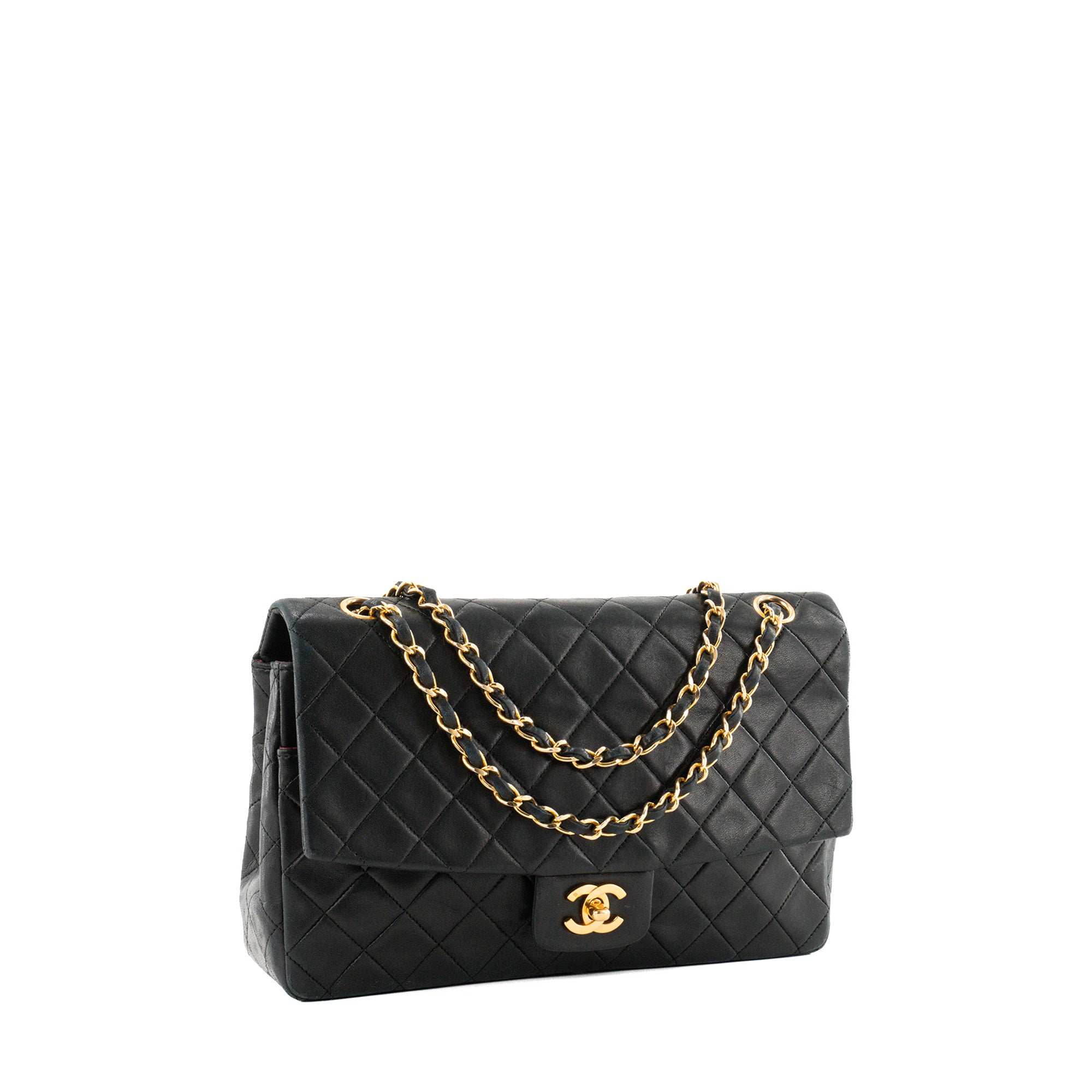 CHANEL - Sac à épaule Classique/Timeless Simple Flap Chanel en cuir lisse noir vintage