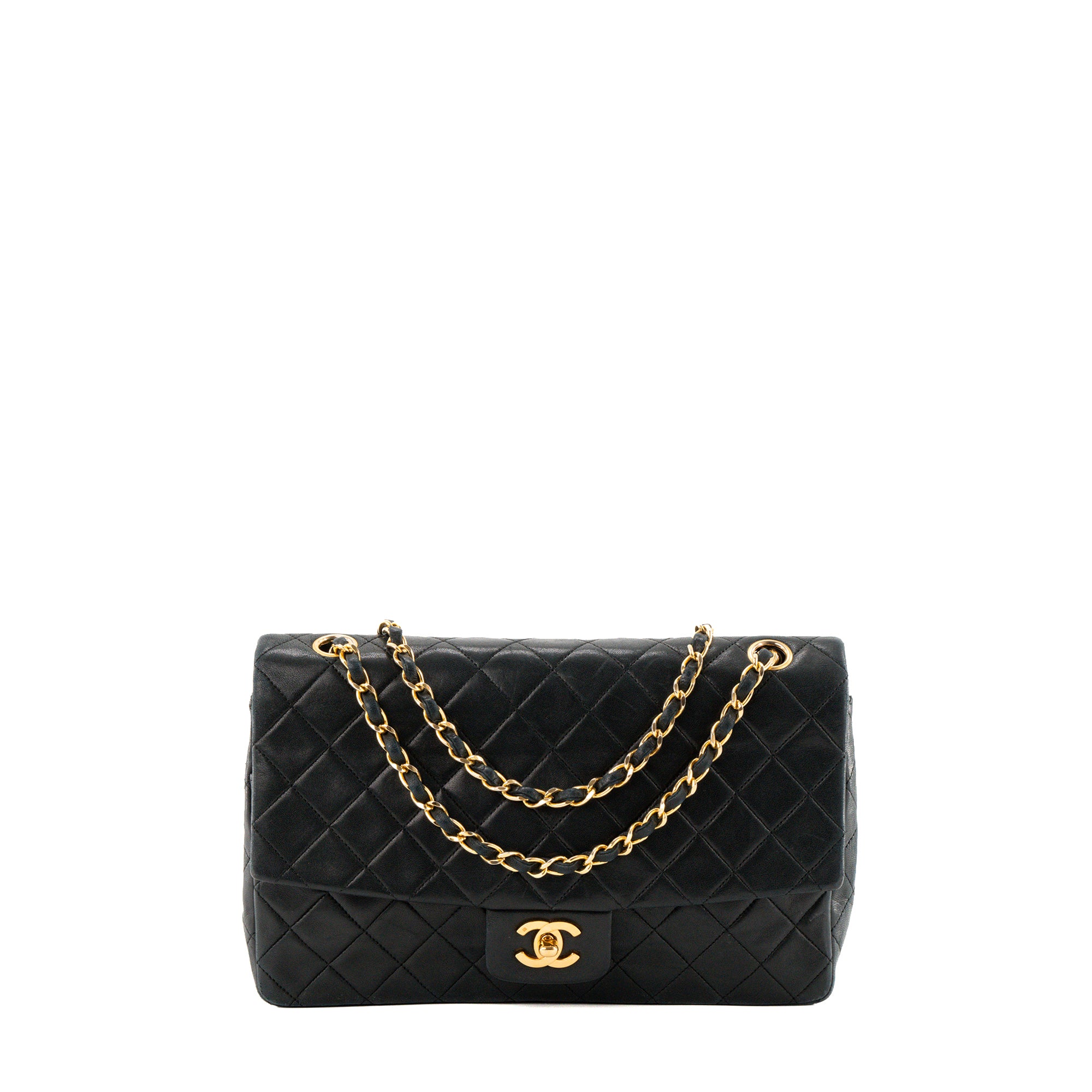 CHANEL - Sac à épaule Classique/Timeless Simple Flap Chanel en cuir lisse noir vintage