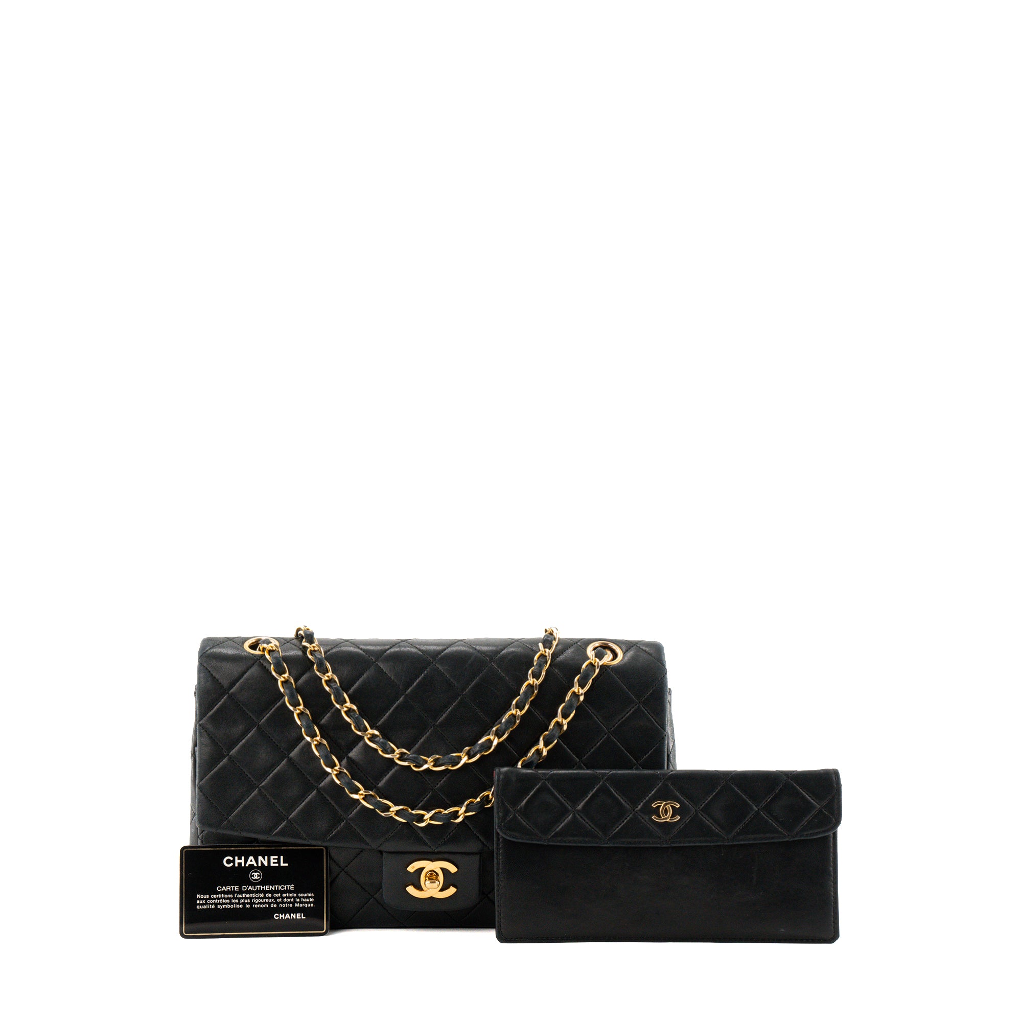 CHANEL - Sac à épaule Classique/Timeless Simple Flap Chanel en cuir lisse noir vintage