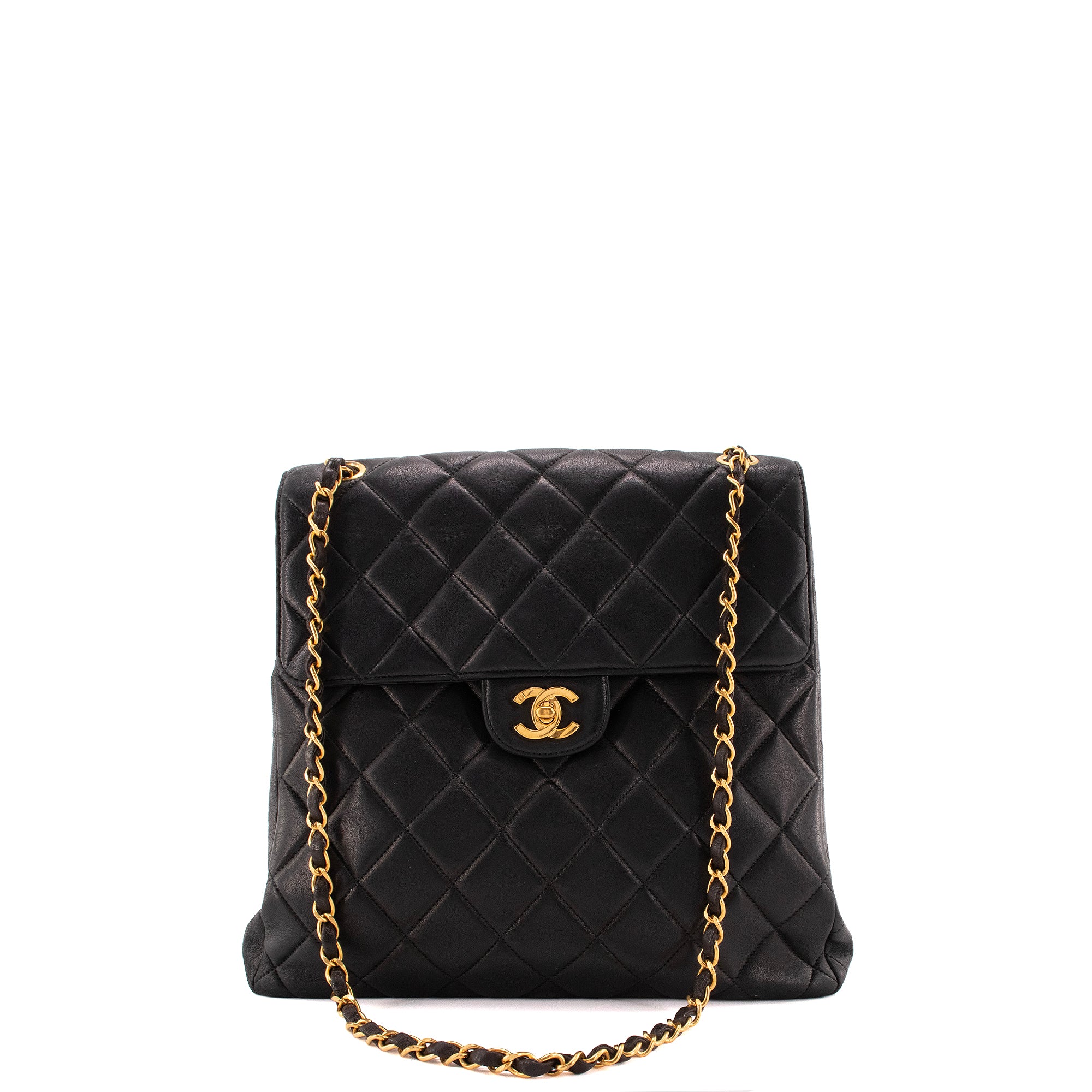 CHANEL - Sac à épaule Double Face Chanel en cuir lisse noir vintage