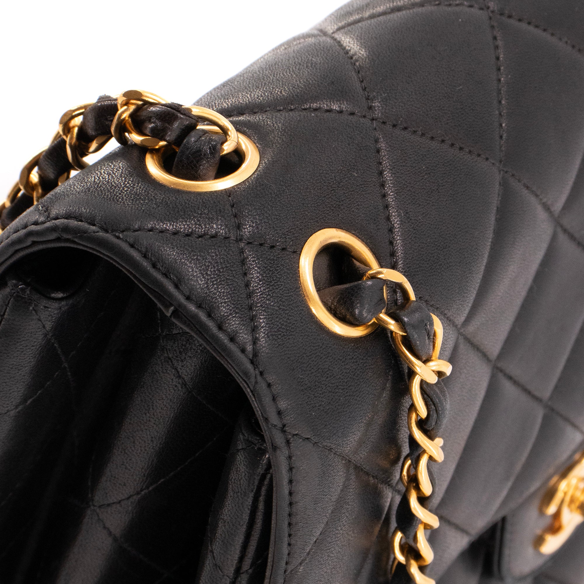 CHANEL - Sac à épaule Double Face Chanel en cuir lisse noir vintage