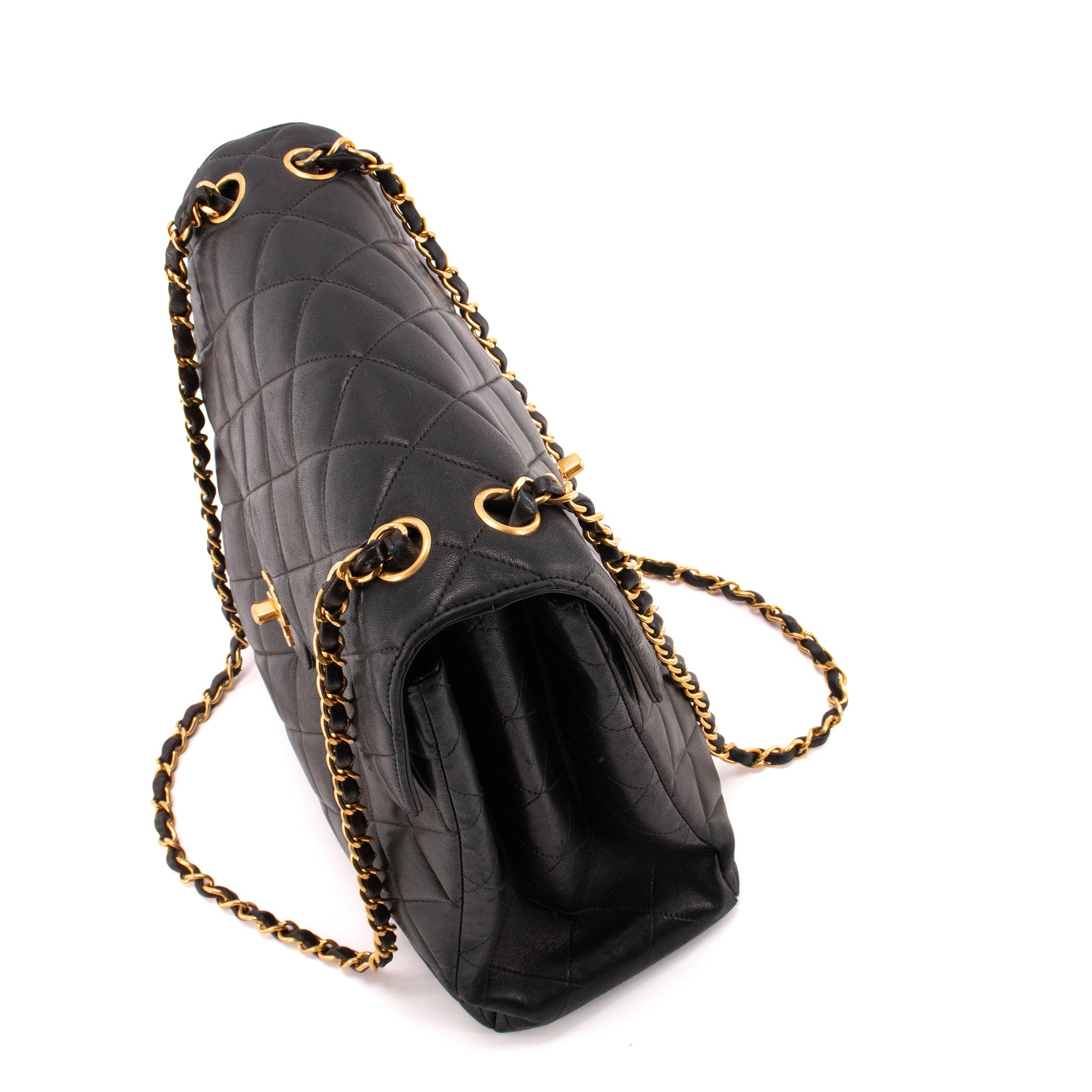 CHANEL - Sac à épaule Double Face Chanel en cuir lisse noir vintage
