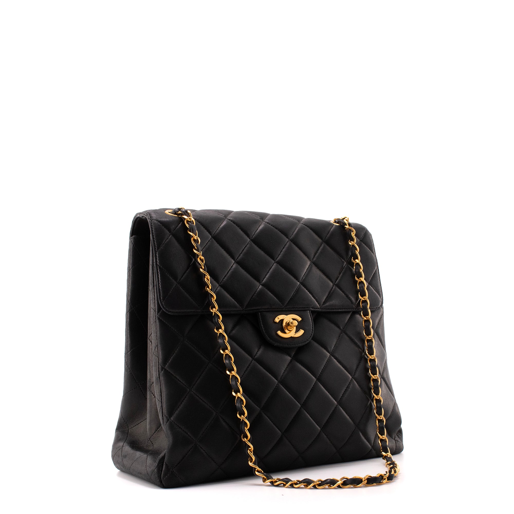CHANEL - Sac à épaule Double Face Chanel en cuir lisse noir vintage