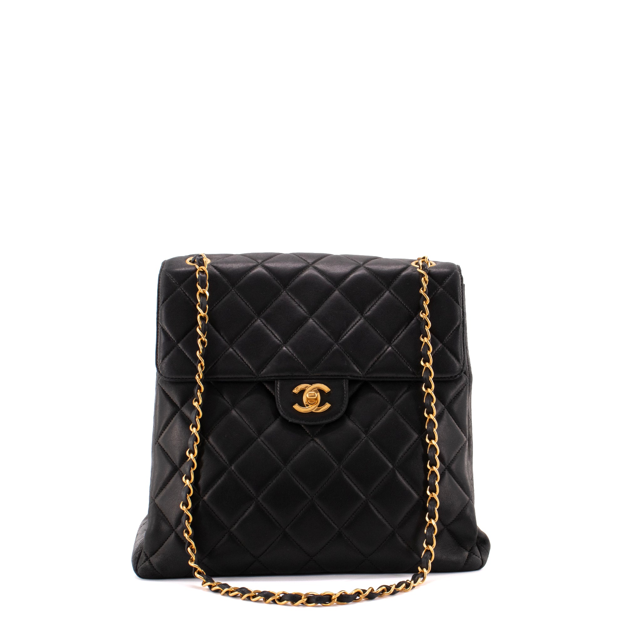 CHANEL - Sac à épaule Double Face Chanel en cuir lisse noir vintage