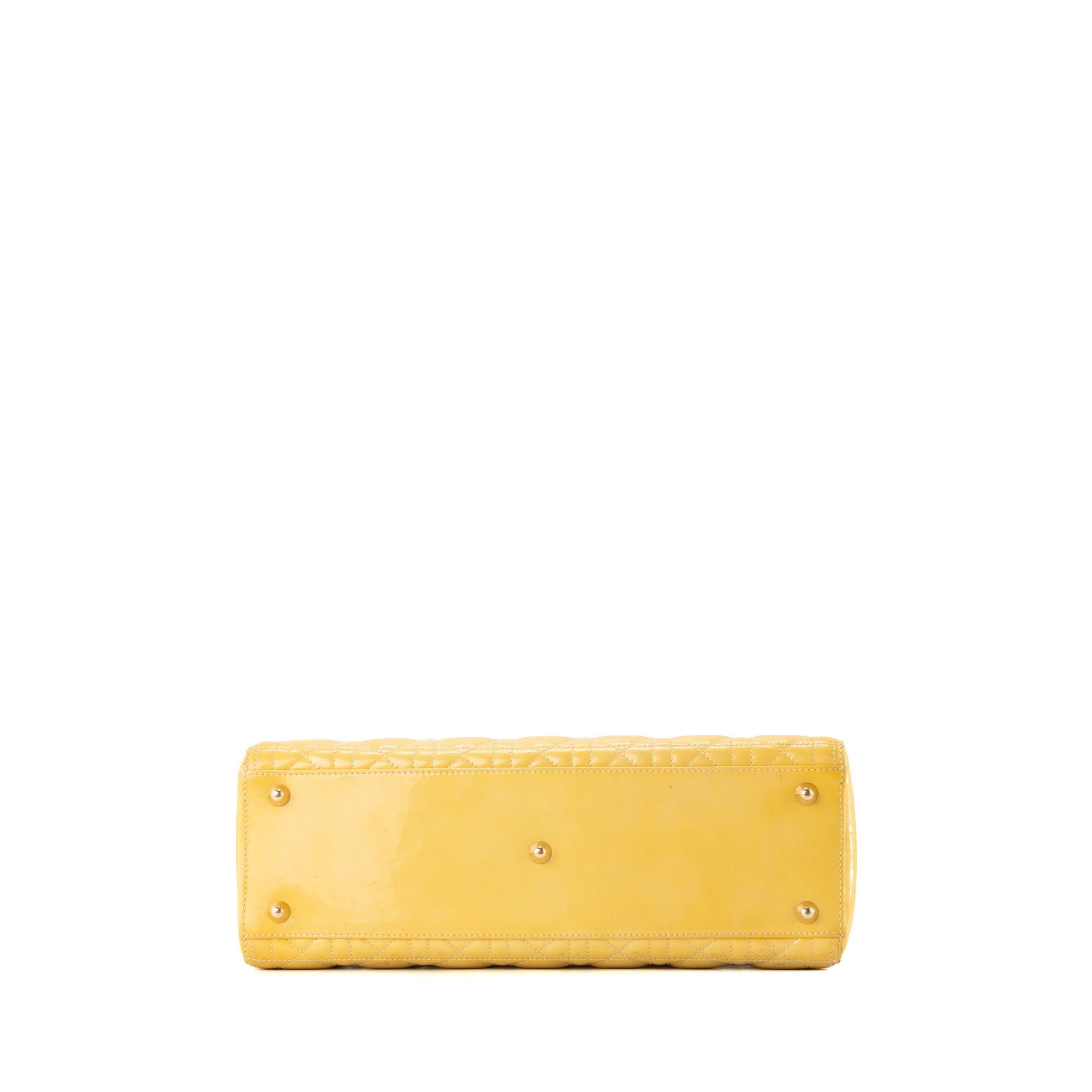 CHANEL - Sac à épaule Lady Dior Large en cuir verni jaune vintage