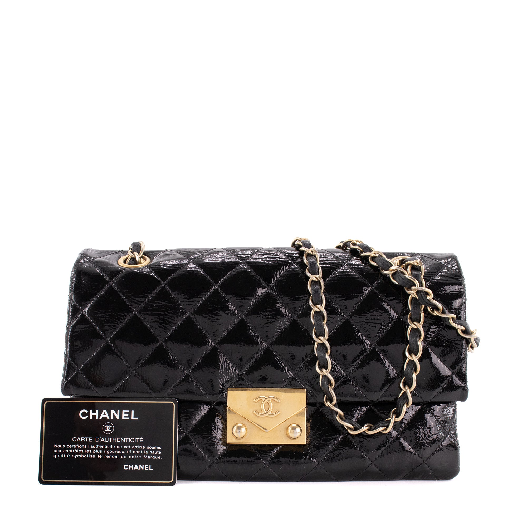 CHANEL - Sac à épaule Pagoda Accordéon Chanel en cuir verni noir