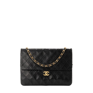 CHANEL - Sac à épaule Classique/Timeless Simple Flap Chanel en cuir lisse noir vintage