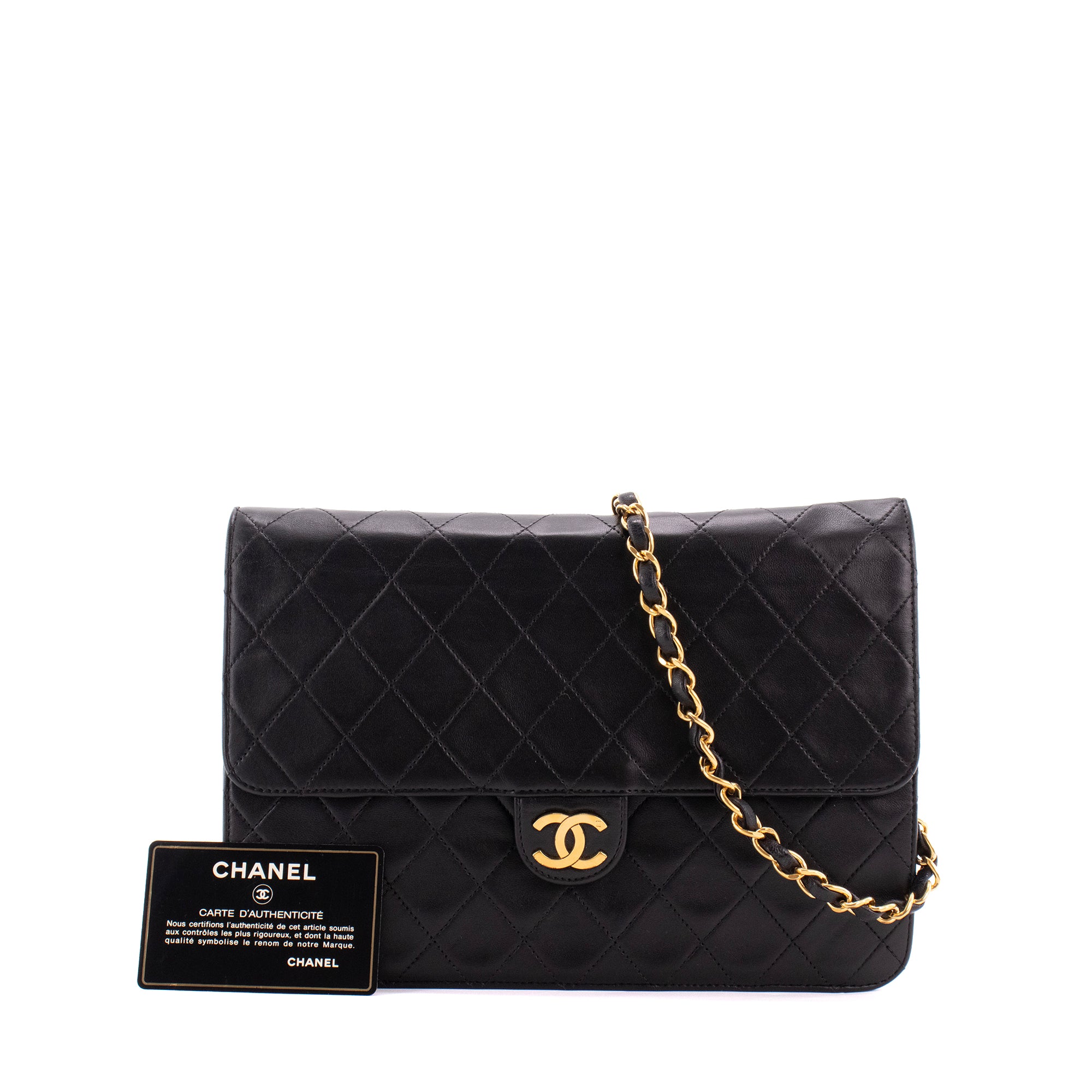 CHANEL - Sac à épaule Simple Rabat Chanel en cuir lisse noir vintage