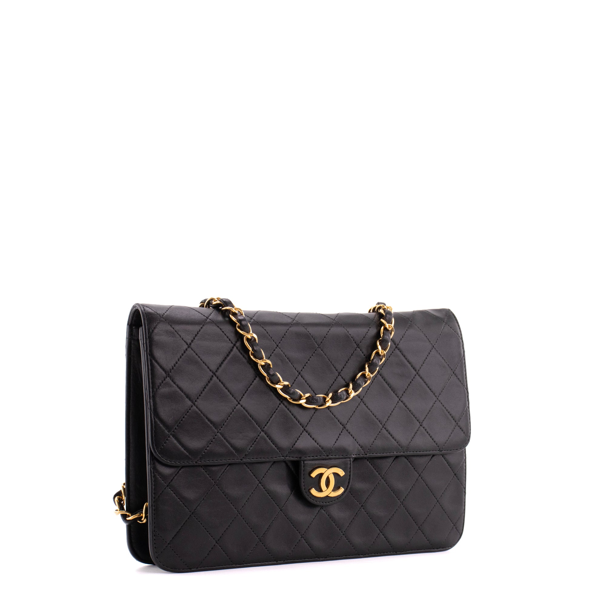 CHANEL - Sac à épaule Simple Rabat Chanel en cuir lisse noir vintage