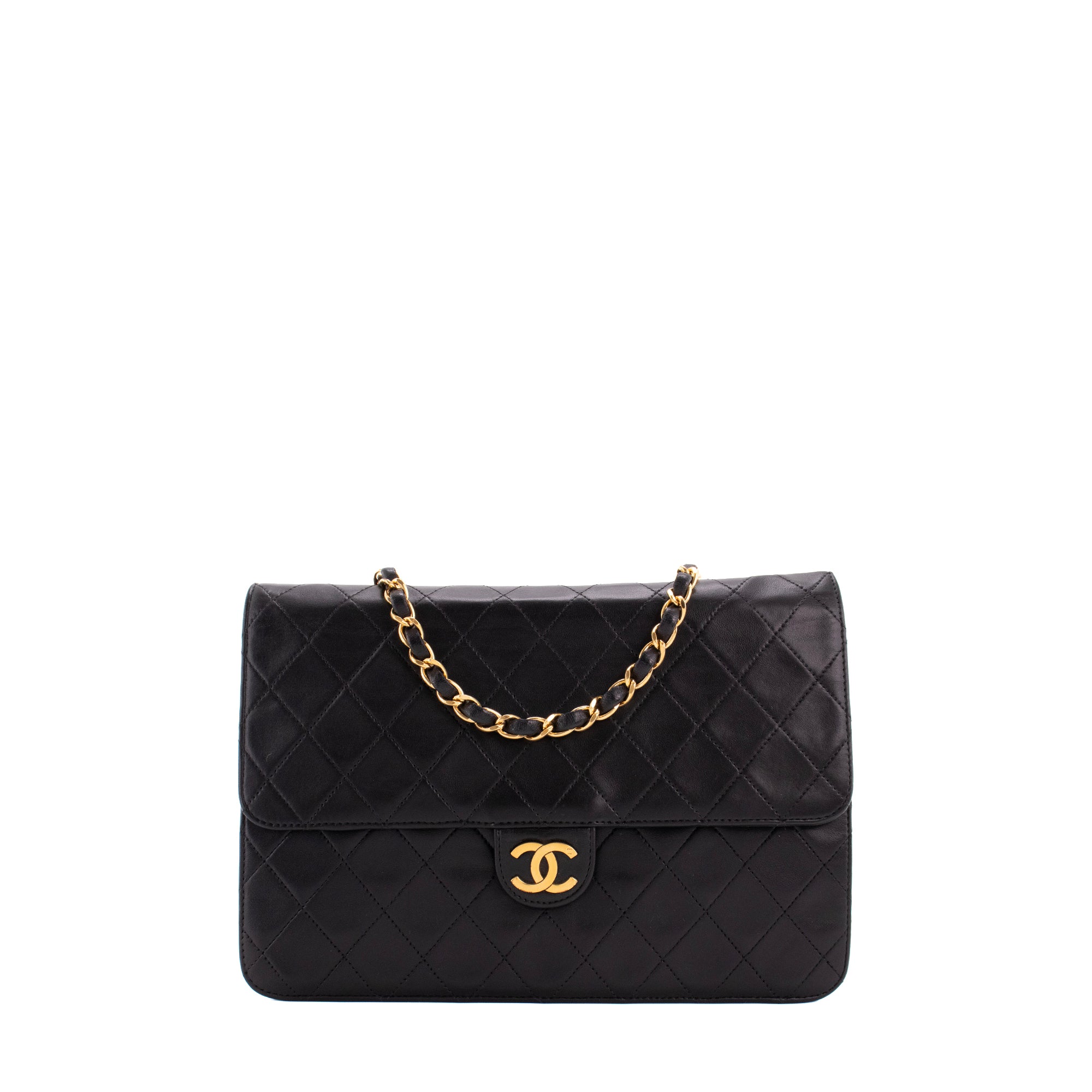 CHANEL - Sac à épaule Simple Rabat Chanel en cuir lisse noir vintage
