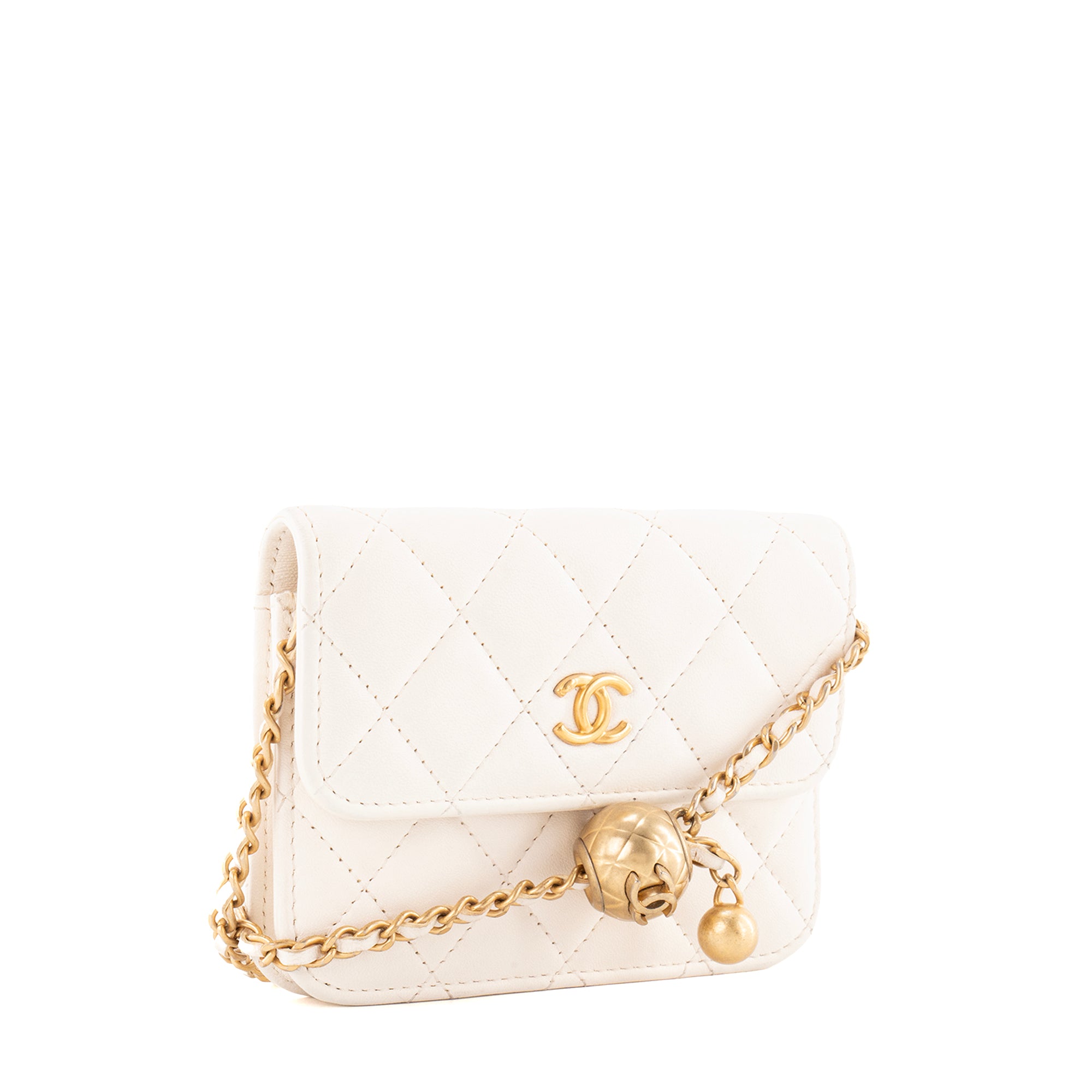 CHANEL - Sac à épaule Wallet On Chain Mini Chanel en cuir lisse blanc