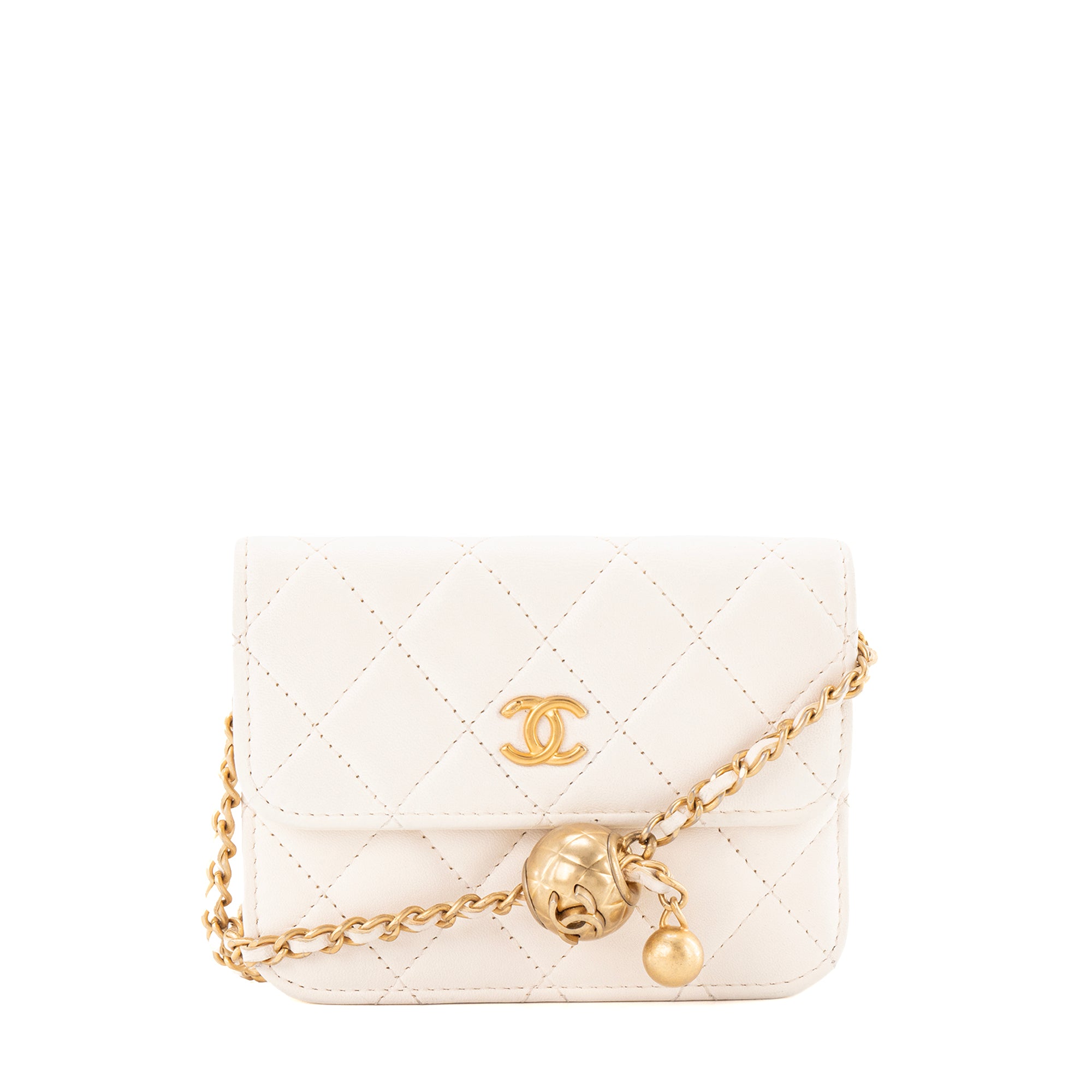 CHANEL - Sac à épaule Wallet On Chain Mini Chanel en cuir lisse blanc