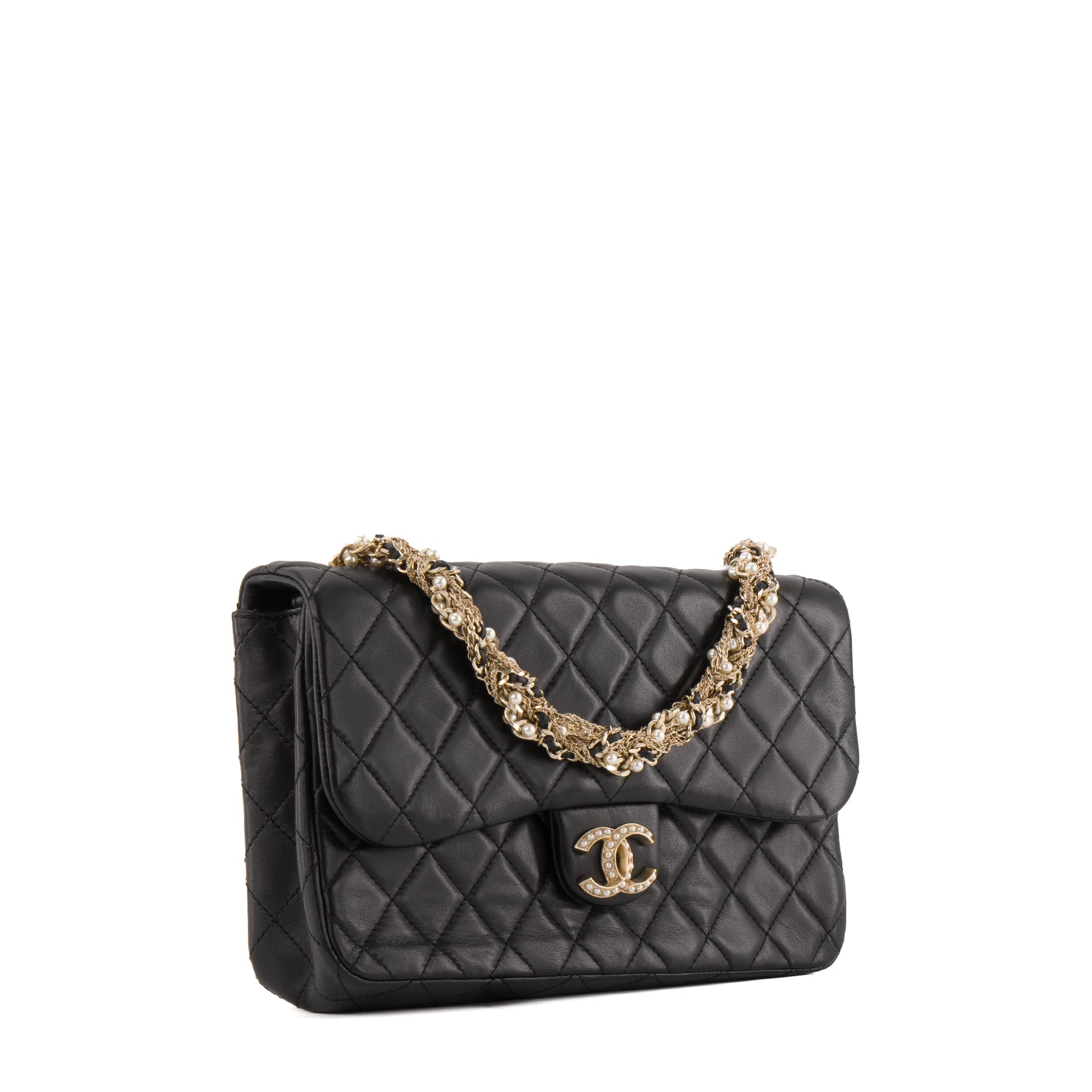 CHANEL - Sac à épaule Westminster Pearl Chanel en cuir lisse noir