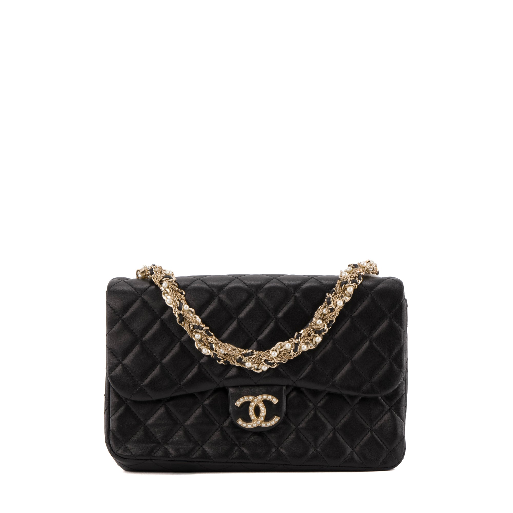 CHANEL - Sac à épaule Westminster Pearl Chanel en cuir lisse noir