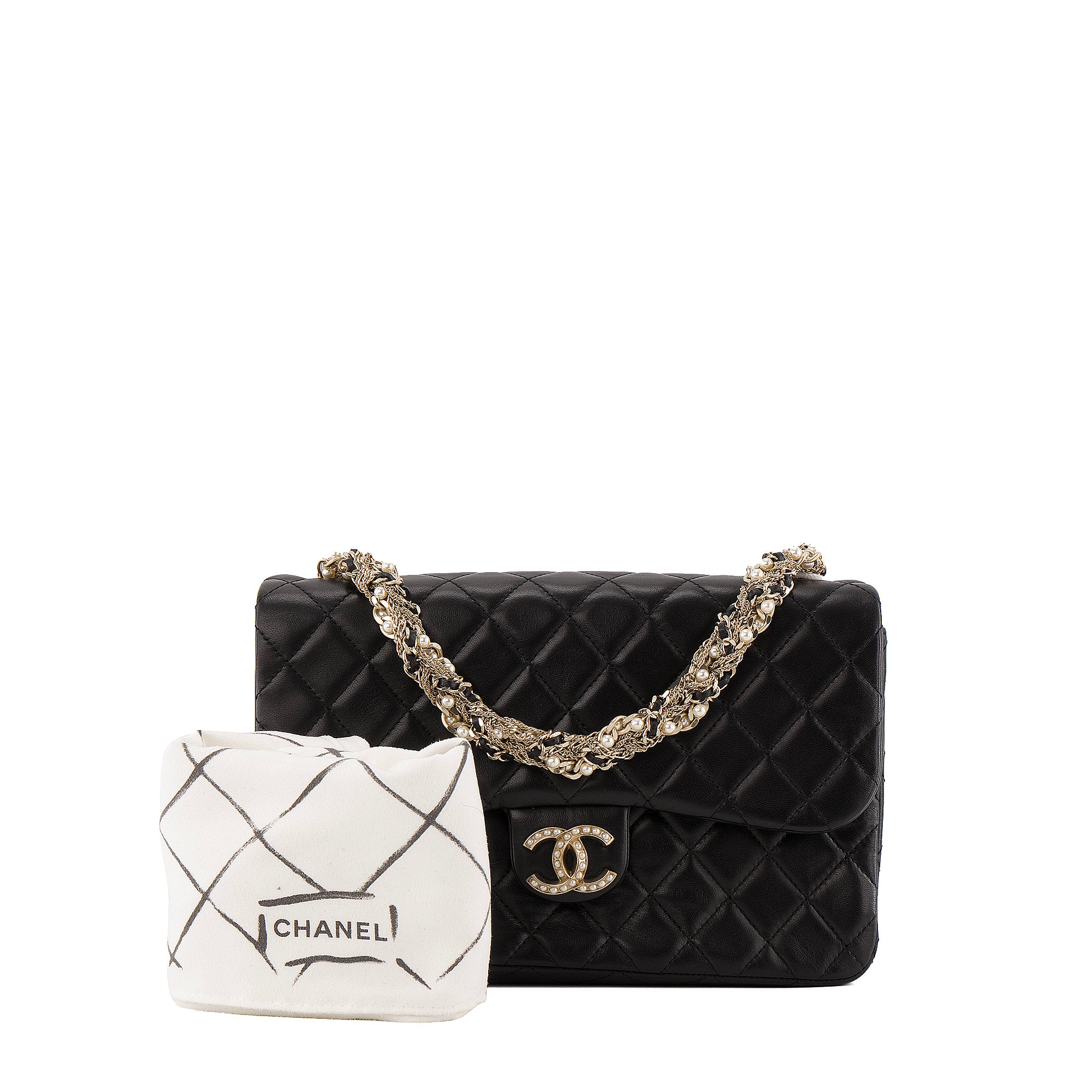 CHANEL - Sac à épaule Westminster Pearl Chanel en cuir lisse noir