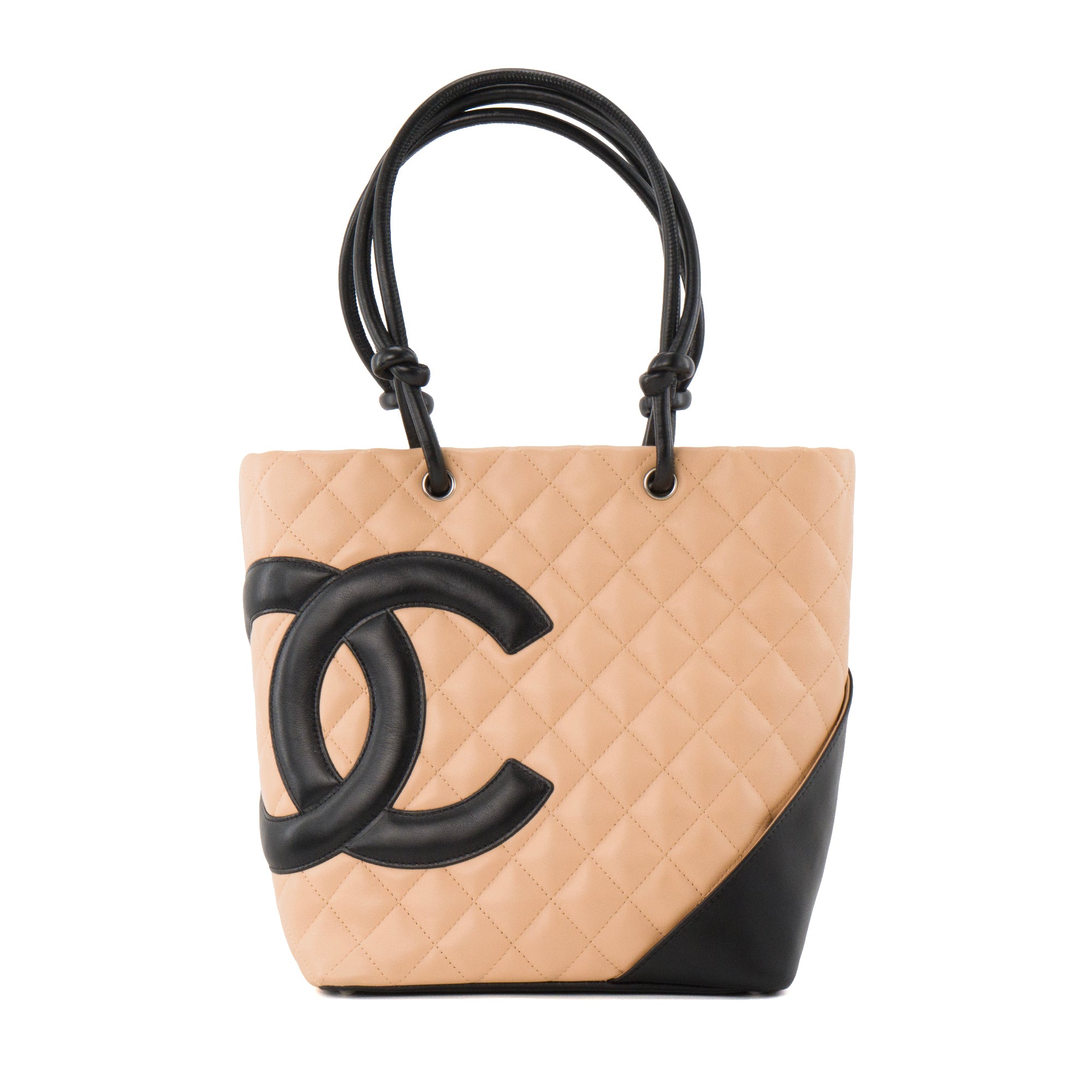 CHANEL - Sac à main Cambon Chanel en cuir lisse beige et noir