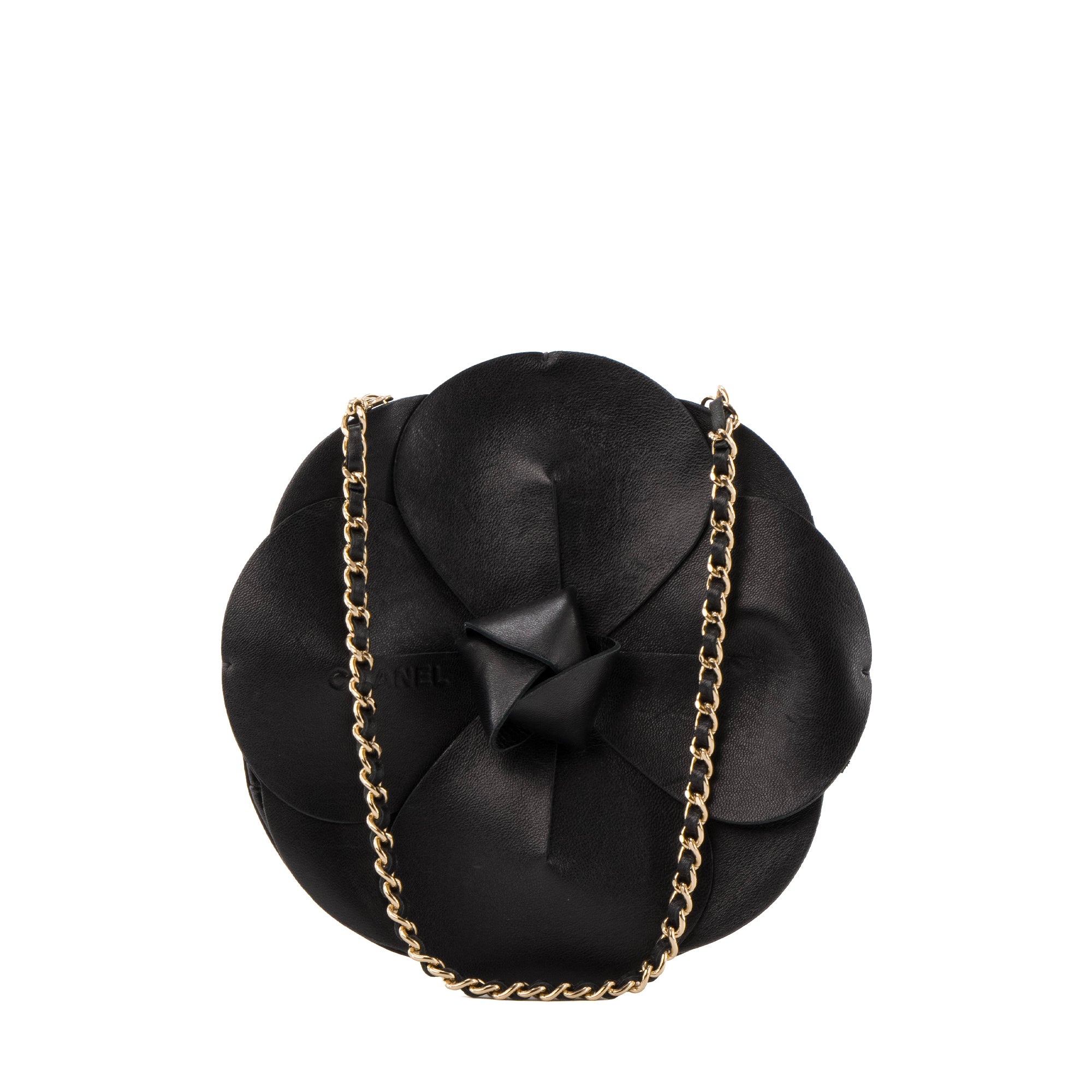CHANEL - Sac à main Camélia Chanel en cuir et satin noir