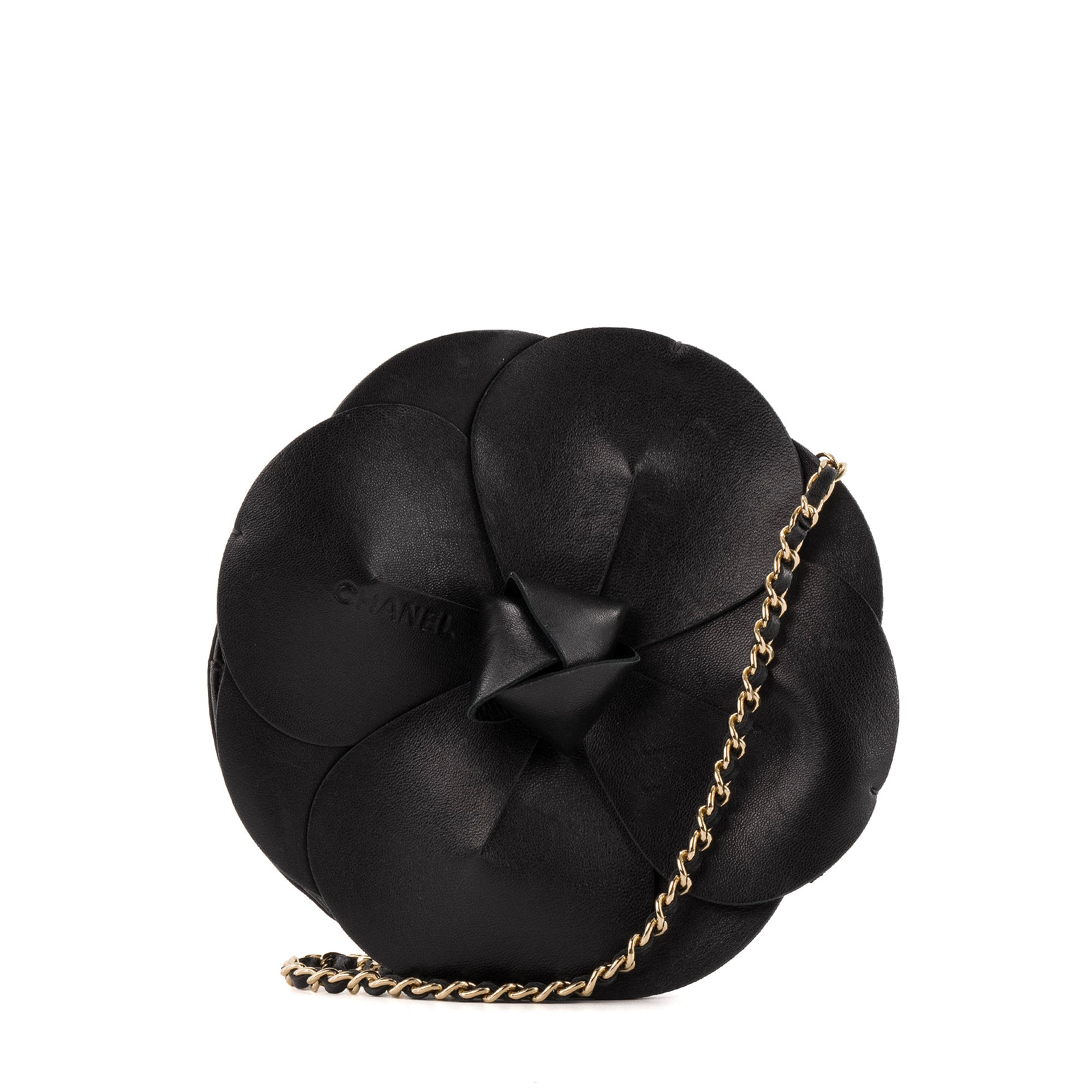 CHANEL - Sac à main Camélia Chanel en cuir et satin noir