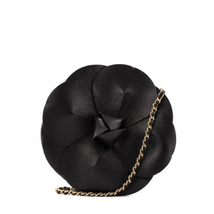 CHANEL - Sac à main Camélia Chanel en cuir et satin noir