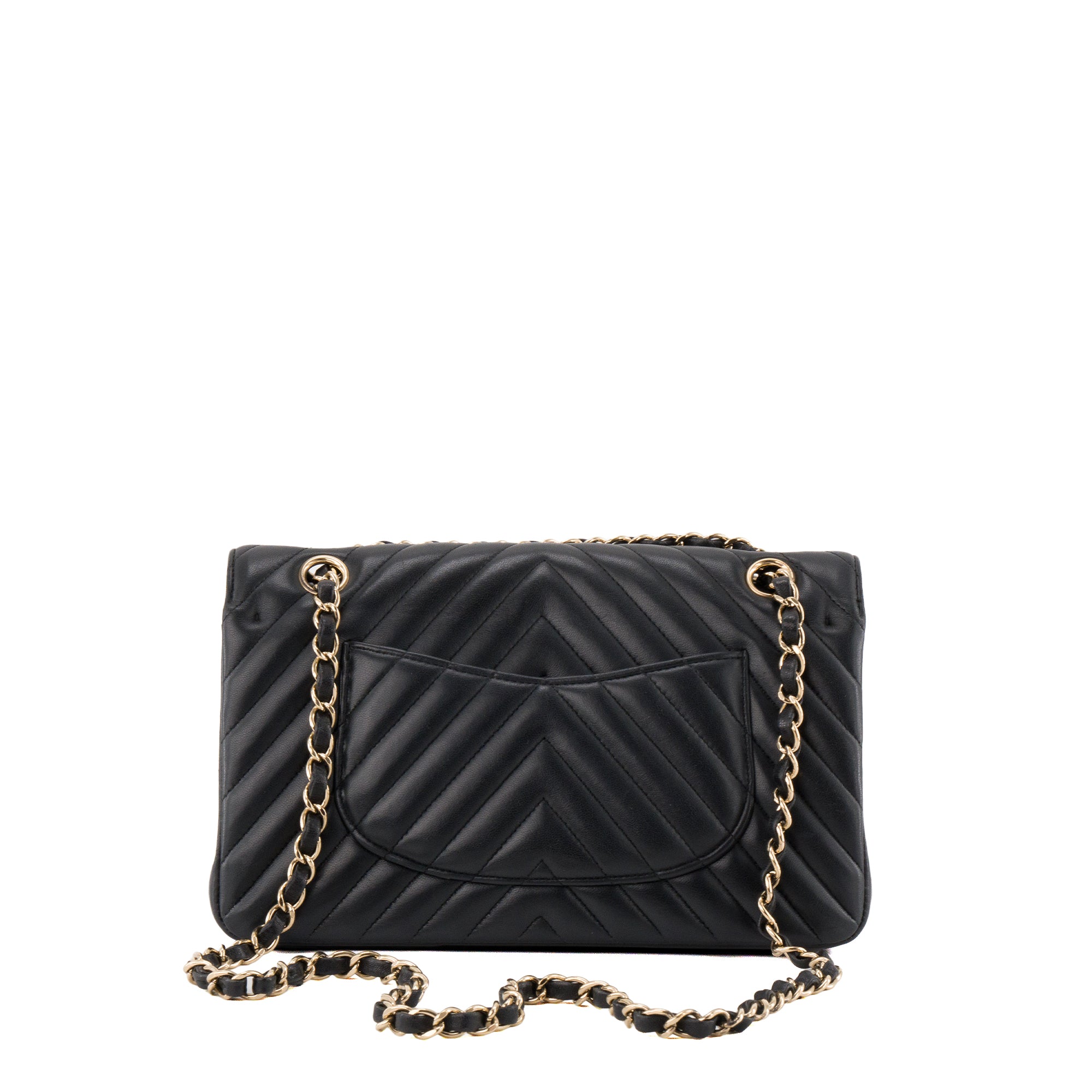 CHANEL - Sac à main Classique/Timeless 11.12 Chanel en cuir lisse chevron noir