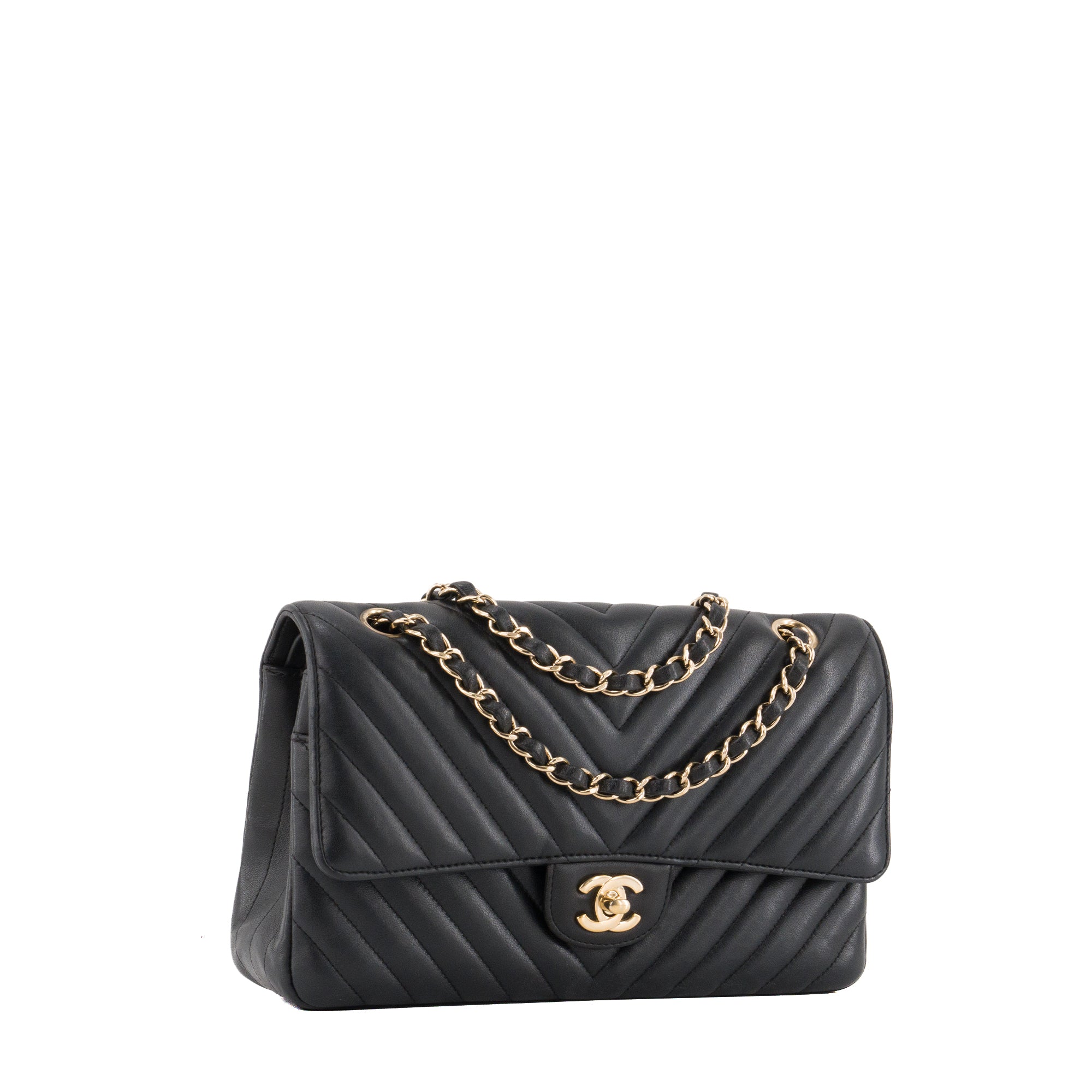CHANEL - Sac à main Classique/Timeless 11.12 Chanel en cuir lisse chevron noir