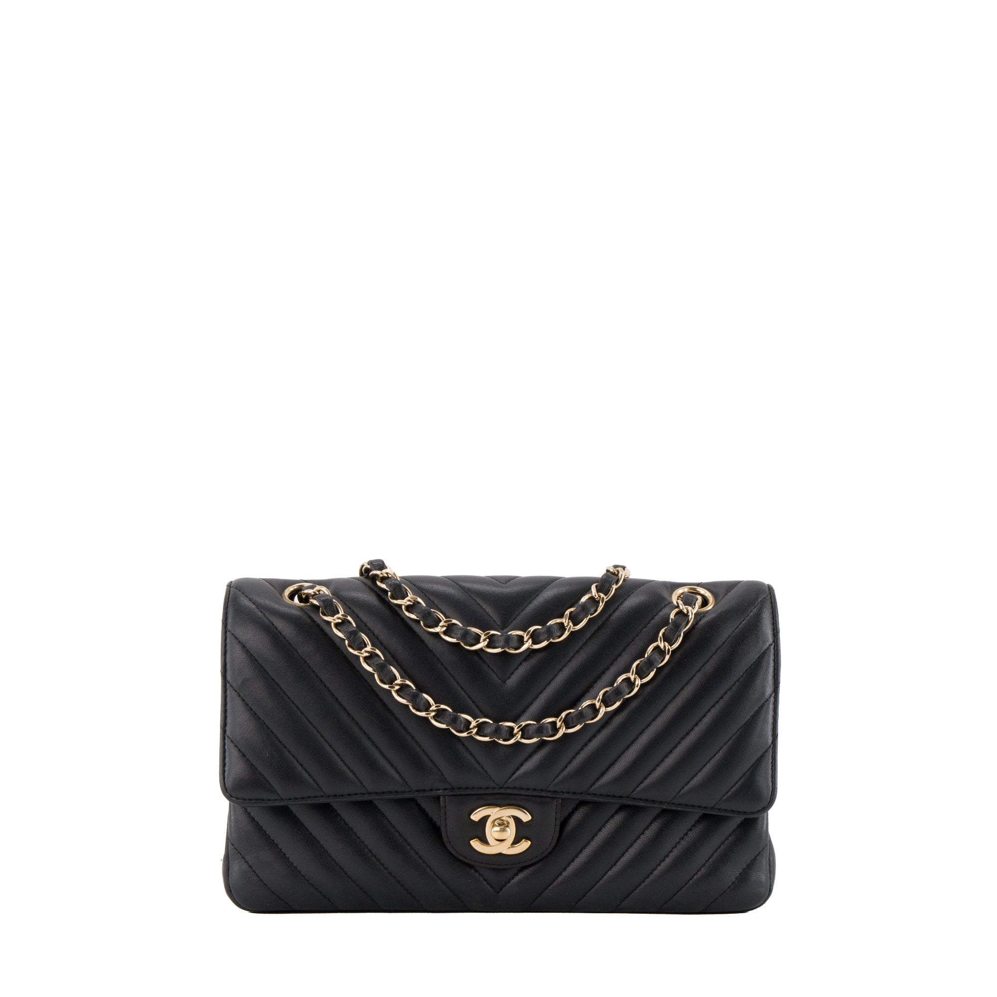 CHANEL - Sac à main Classique/Timeless 11.12 Chanel en cuir lisse chevron noir