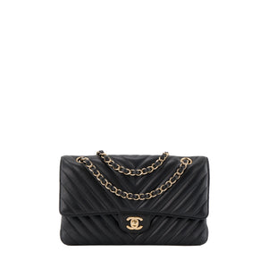 CHANEL - Sac à main Classique/Timeless 11.12 Chanel en cuir lisse chevron noir