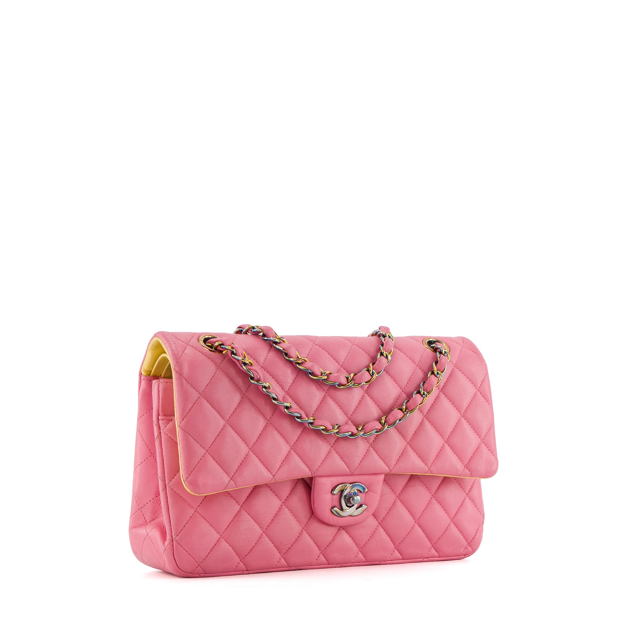 CHANEL -  Sac à main Classique/Timeless 11.12 Chanel en cuir lisse rose édition limitée Rainbow