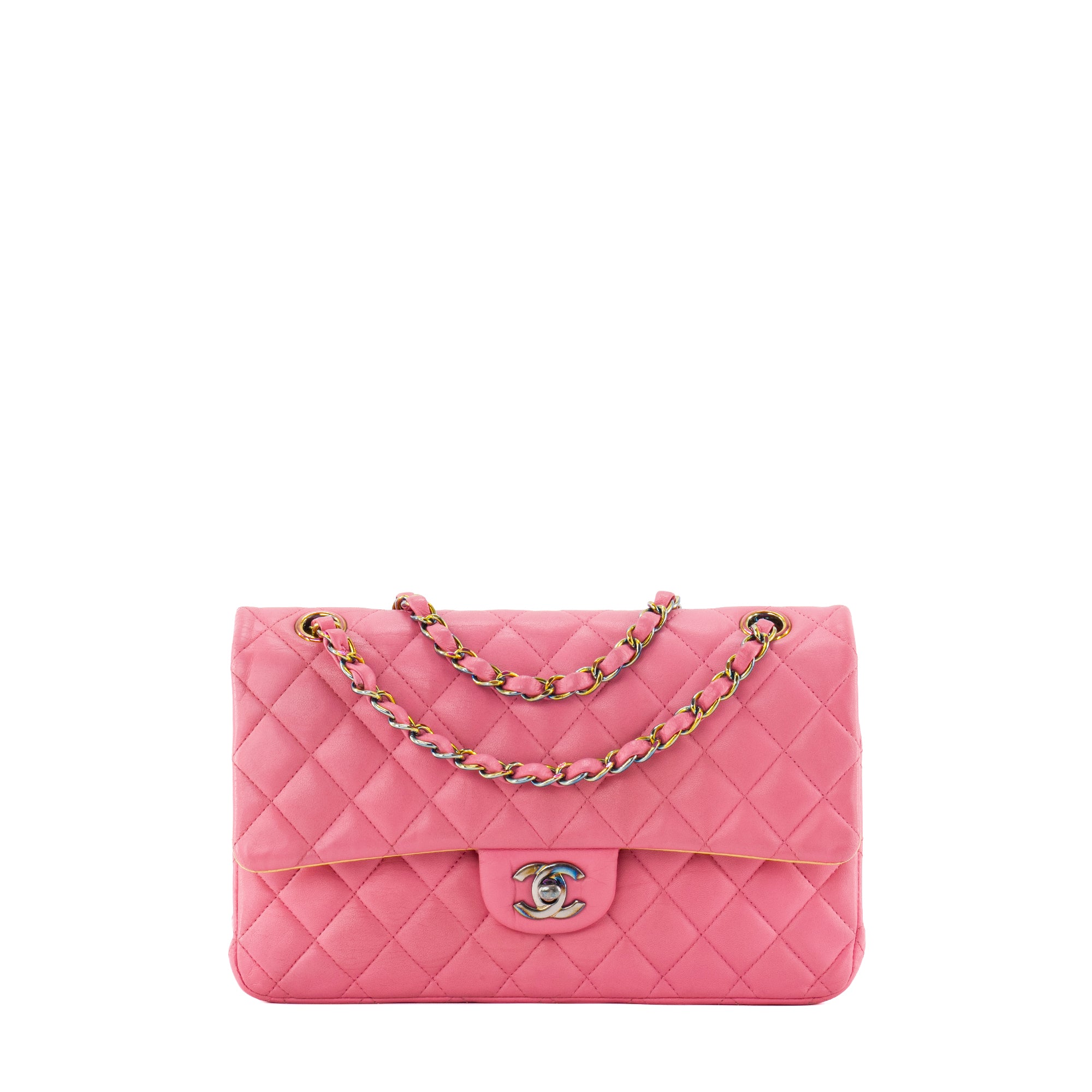 CHANEL -  Sac à main Classique/Timeless 11.12 Chanel en cuir lisse rose édition limitée Rainbow