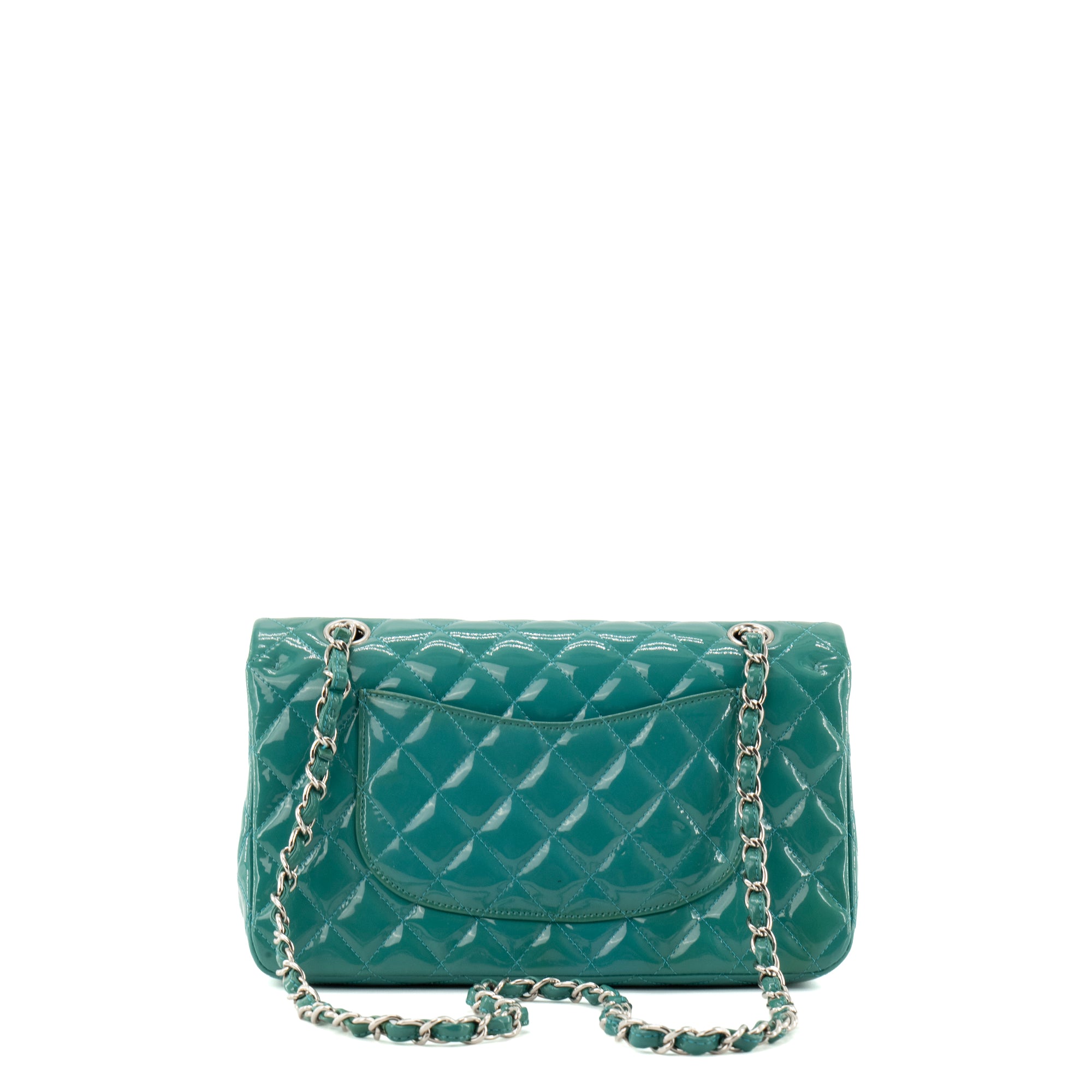 CHANEL - Sac à main Classique/Timeless 11.12 Chanel en cuir verni bleu turquoise
