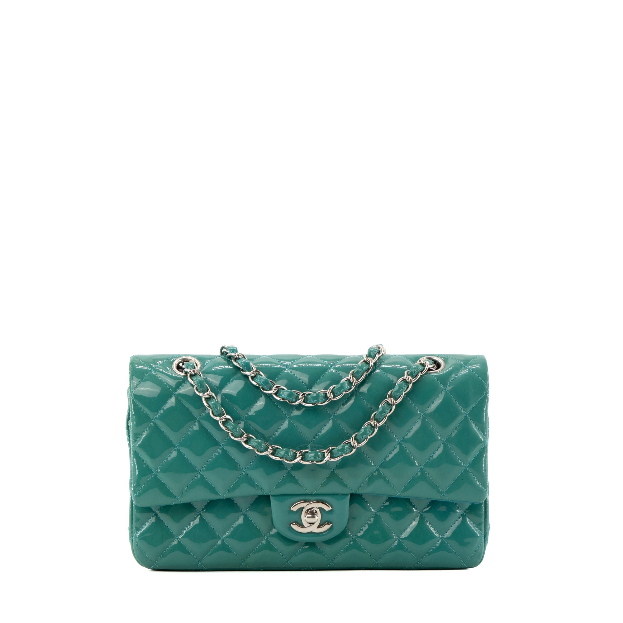 CHANEL - Sac à main Classique/Timeless 11.12 Chanel en cuir verni bleu turquoise