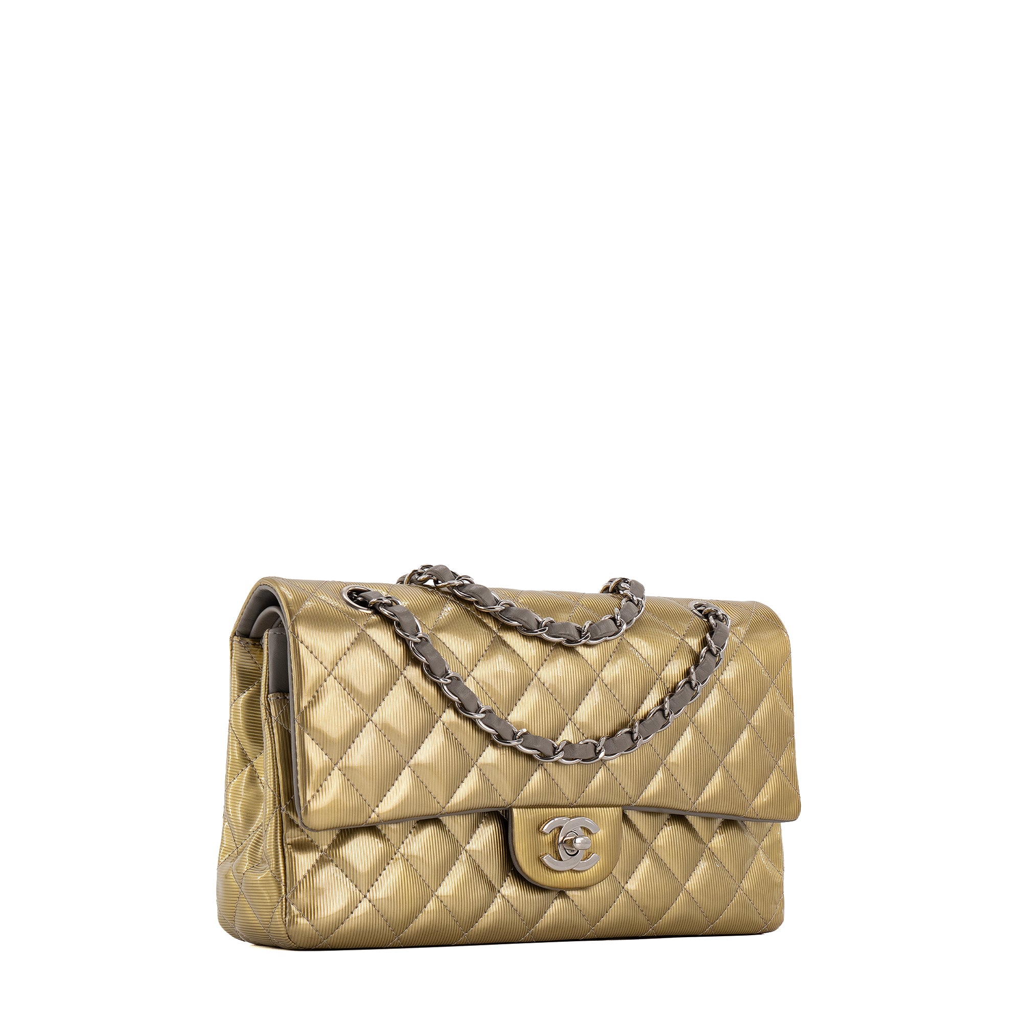 CHANEL - Sac à main Classique/Timeless 11.12 Chanel en cuir verni doré édition limitée