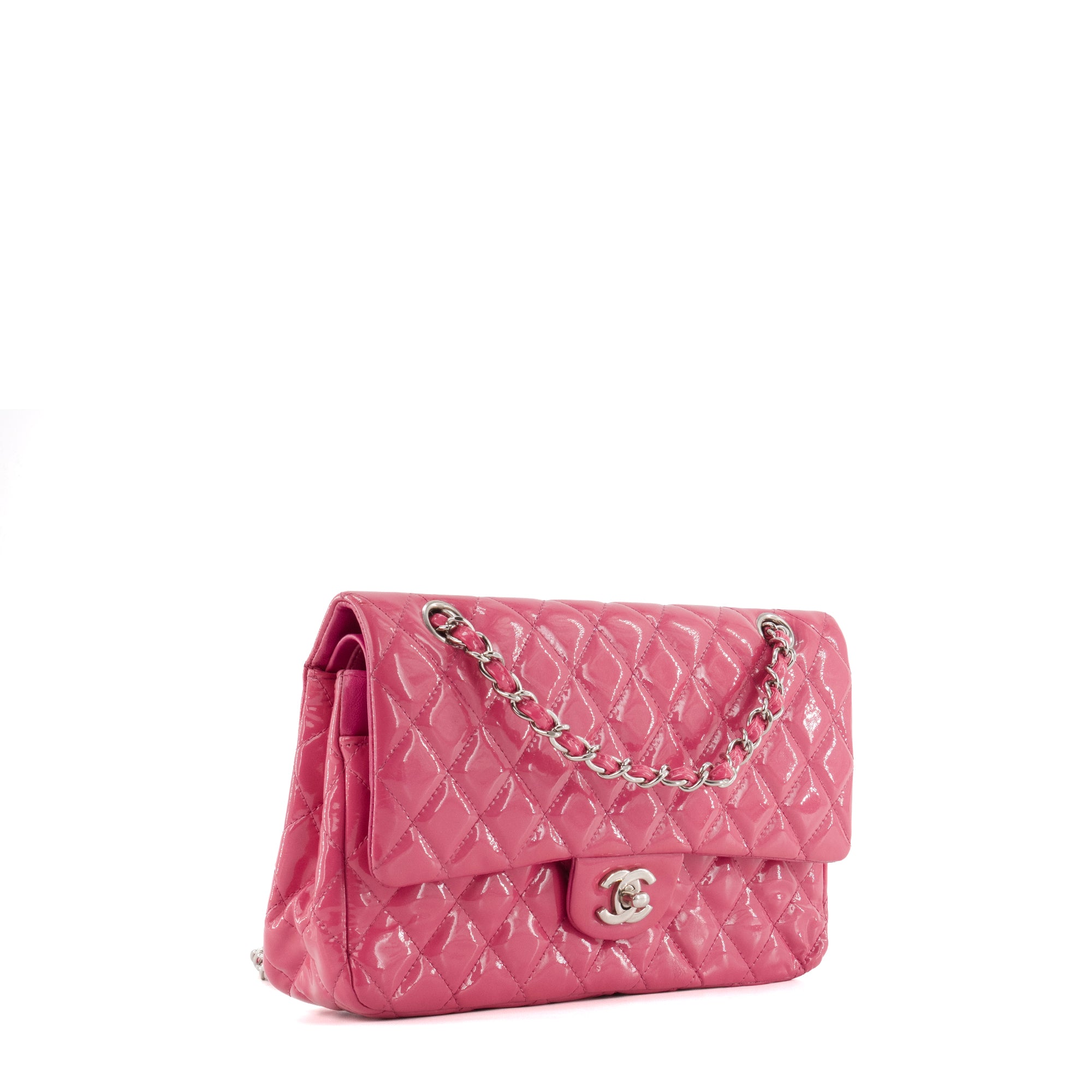 CHANEL - Sac à main Classique/Timeless 11.12 Chanel en cuir verni rose irisé