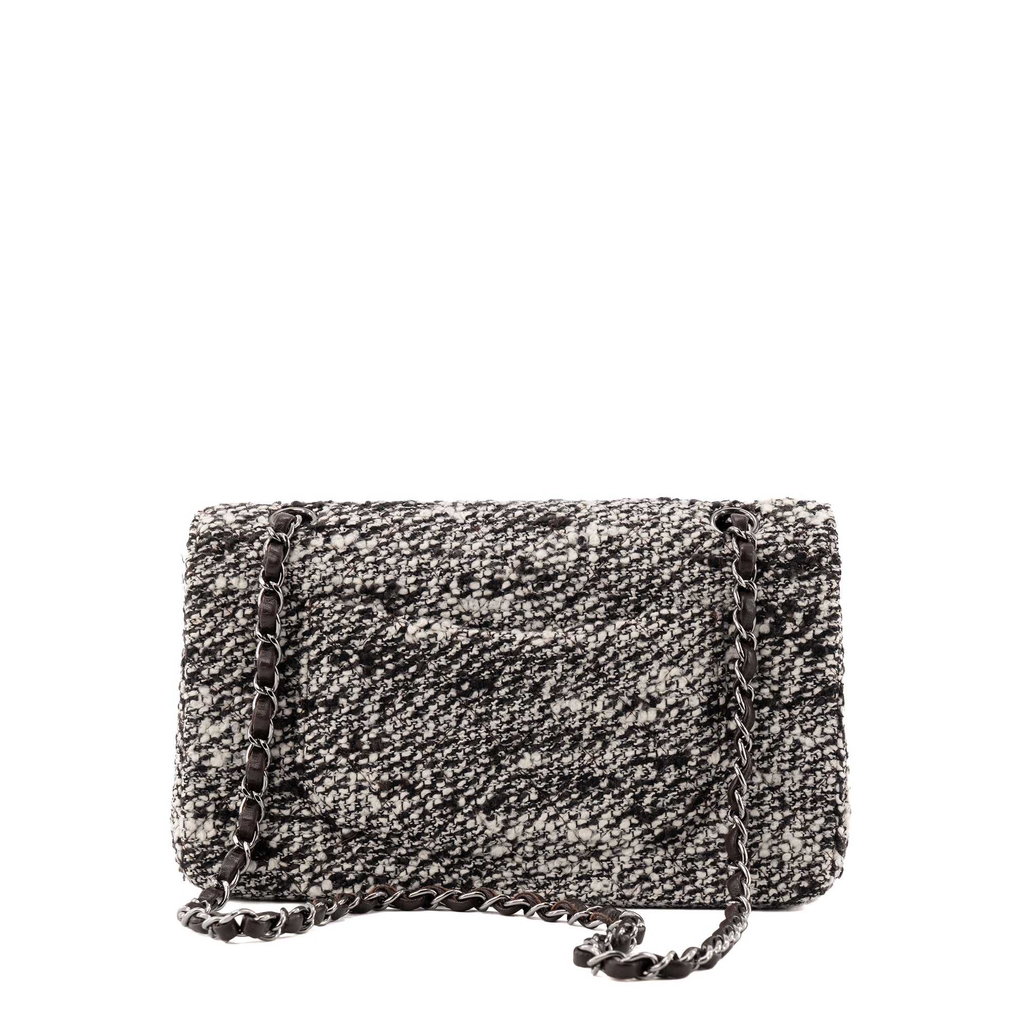 CHANEL - Sac à main Classique/Timeless 11.12 Chanel en tweed noir et blanc vintage
