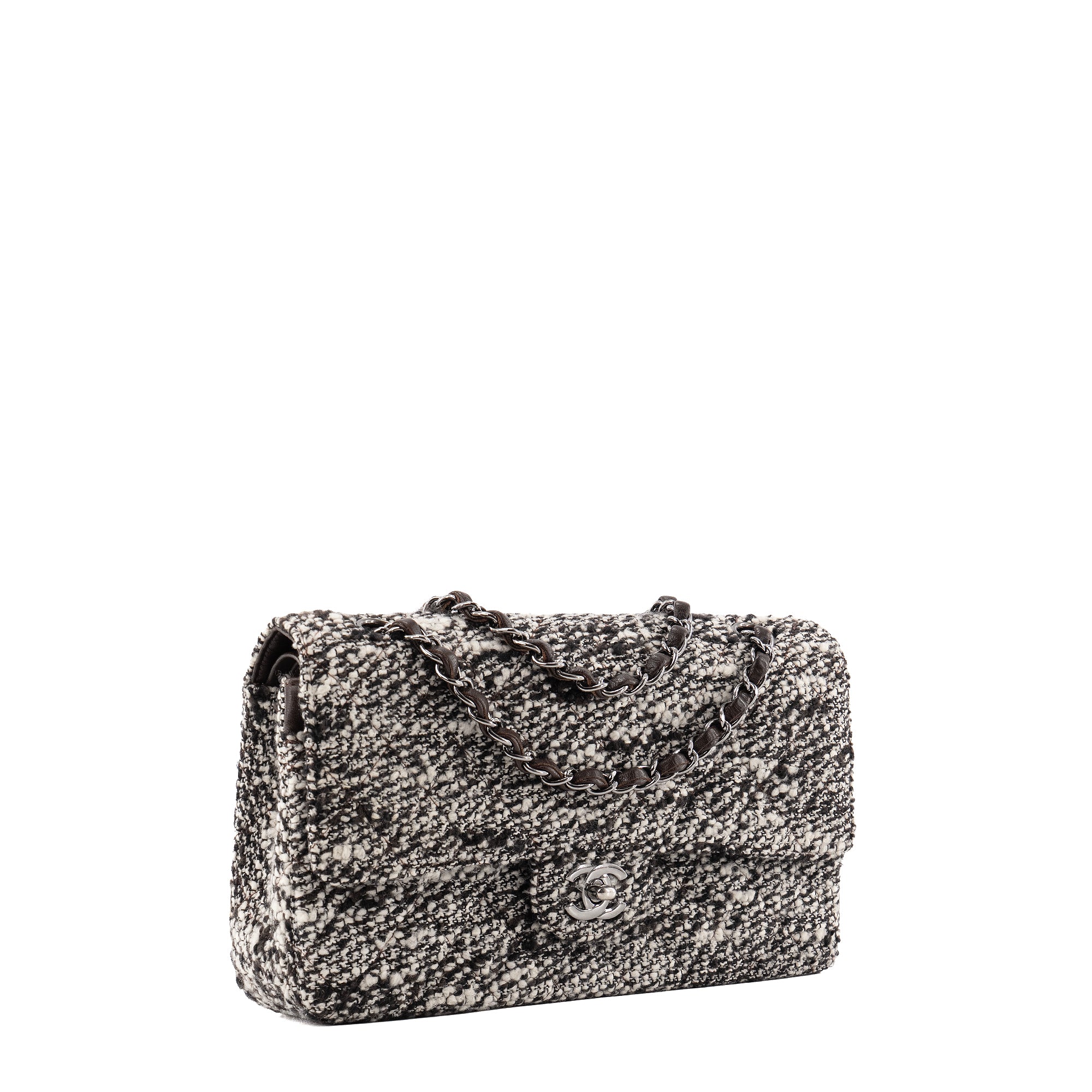 CHANEL - Sac à main Classique/Timeless 11.12 Chanel en tweed noir et blanc vintage