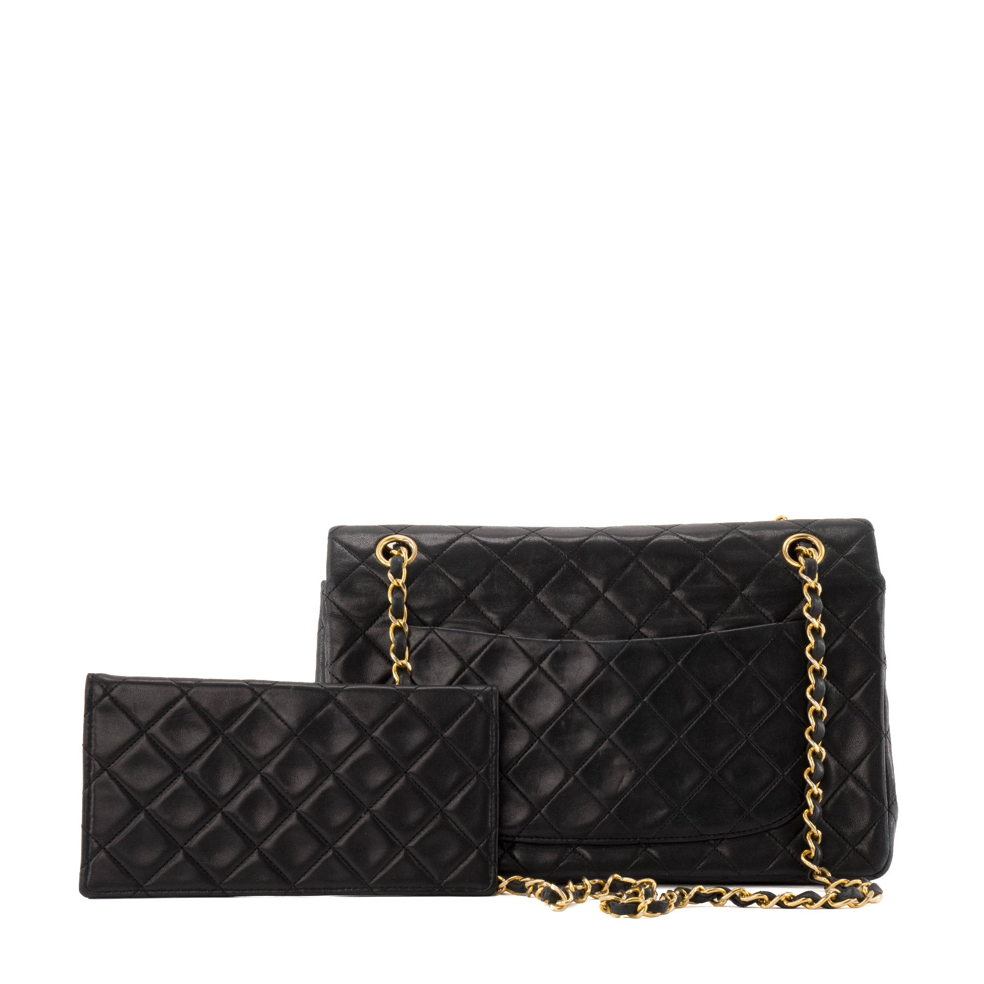 CHANEL - Sac à main Classique/Timeless Chanel en cuir noir avec pochette vintage