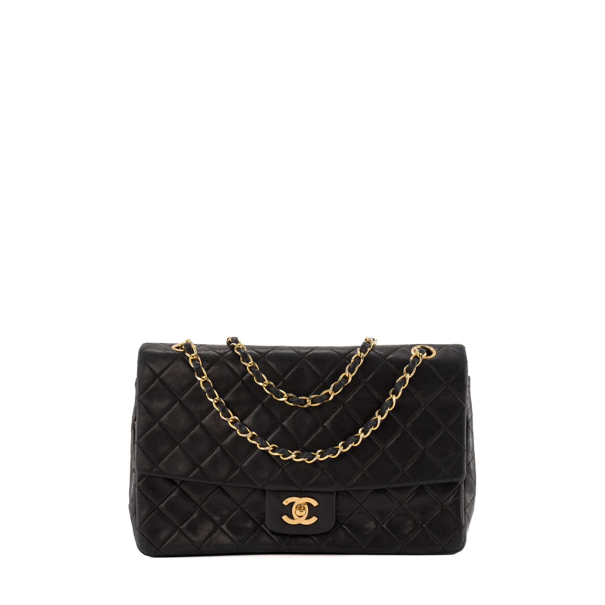 CHANEL - Sac à main Classique/Timeless Chanel en cuir noir avec pochette vintage