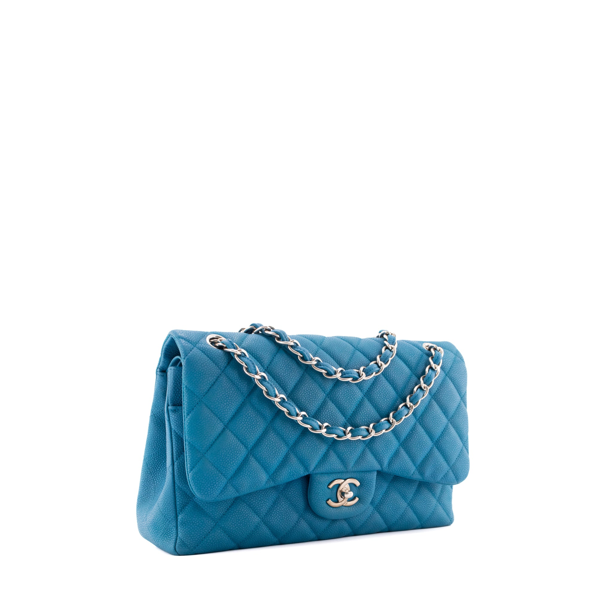CHANEL - Sac à main Classique/Timeless Jumbo Chanel en cuir caviar bleu