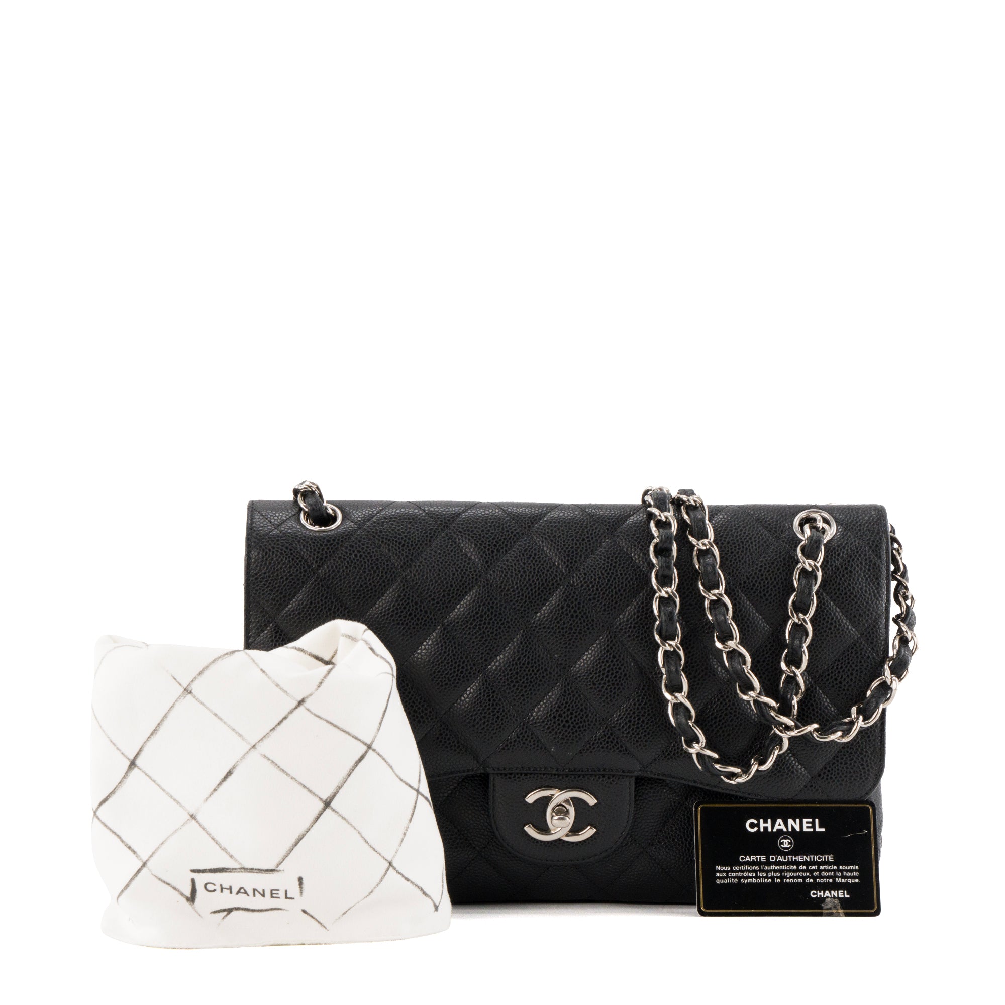 CHANEL - Sac à main Classique/Timeless Jumbo Chanel en cuir caviar noir