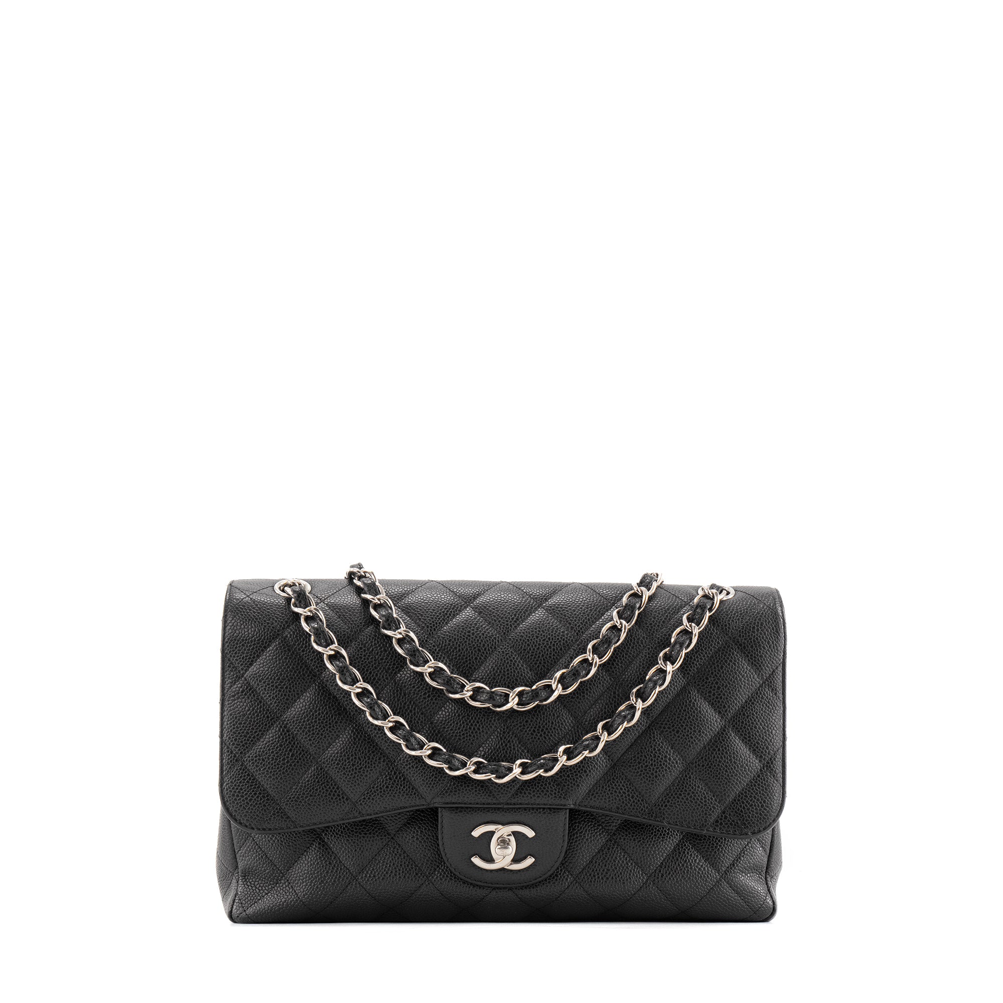 CHANEL - Sac à bandoulière Classique/Timeless Jumbo Chanel en cuir caviar noir